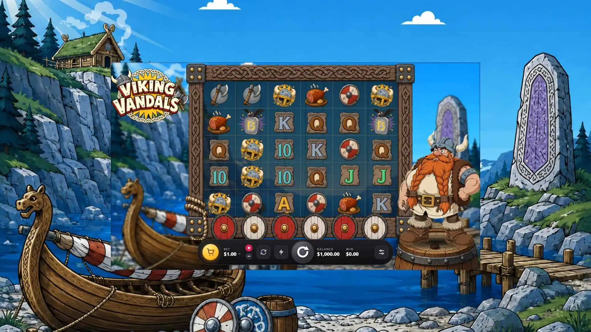 Viking Vandals Cluster Pays slot gameplay reels