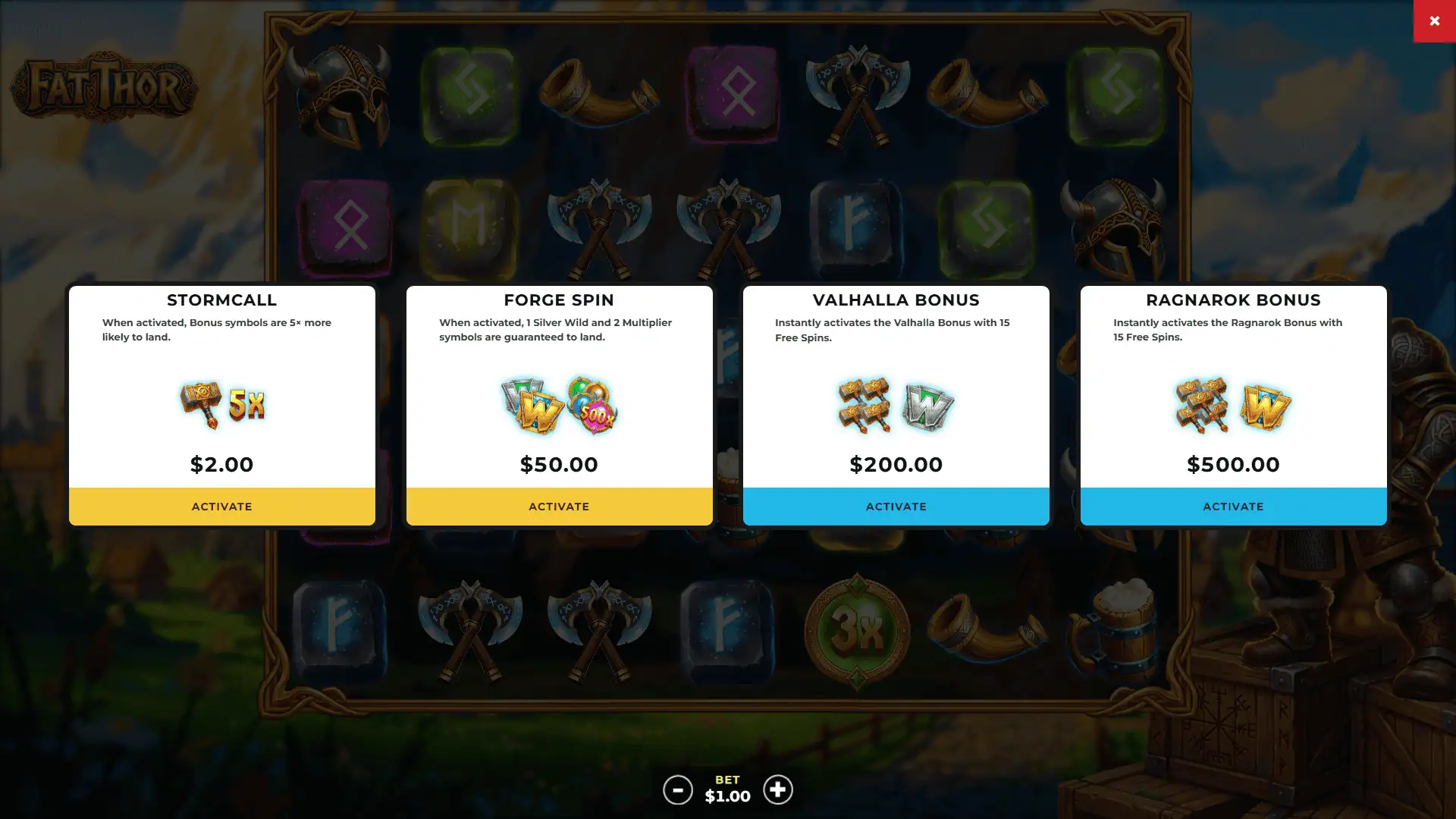 Fat Thor bonus buy menu