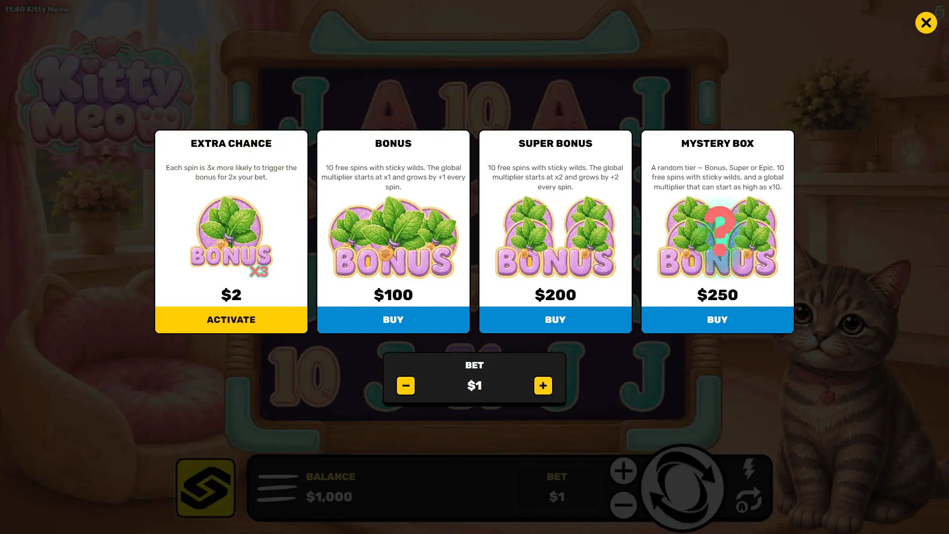 Kitty Meow bonus buy menu