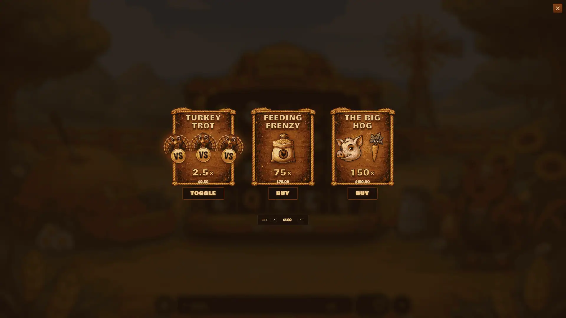 Barnyard Brawl bonus buy menu