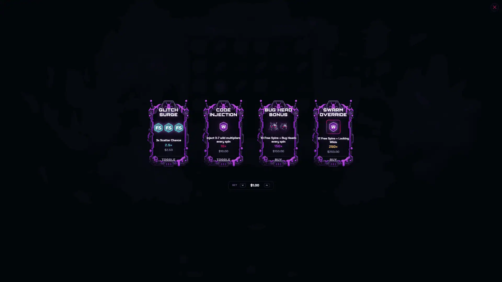 Bugged Out bonus buy menu