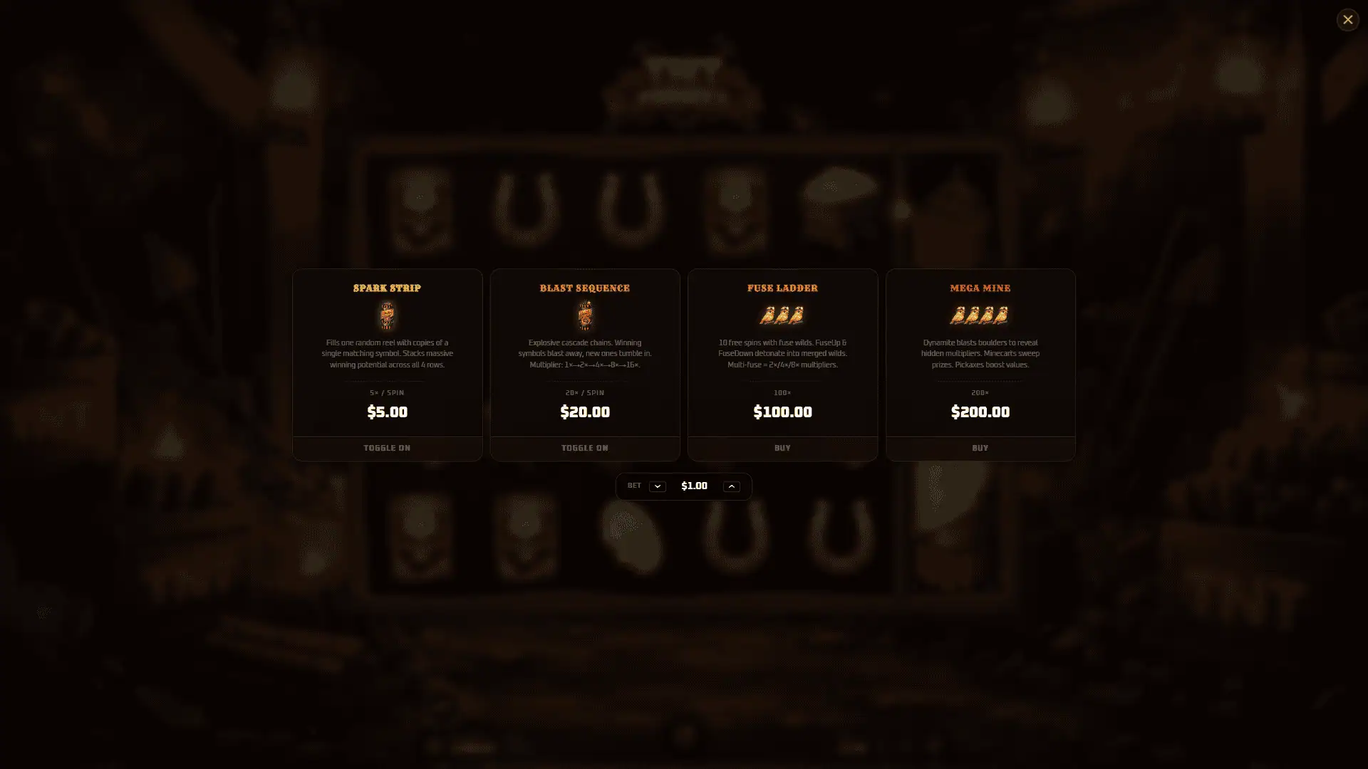 TNT Frenzy bonus buy menu