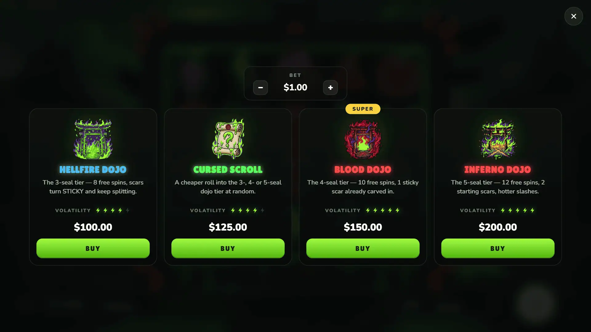 Slice Of Hell bonus buy menu