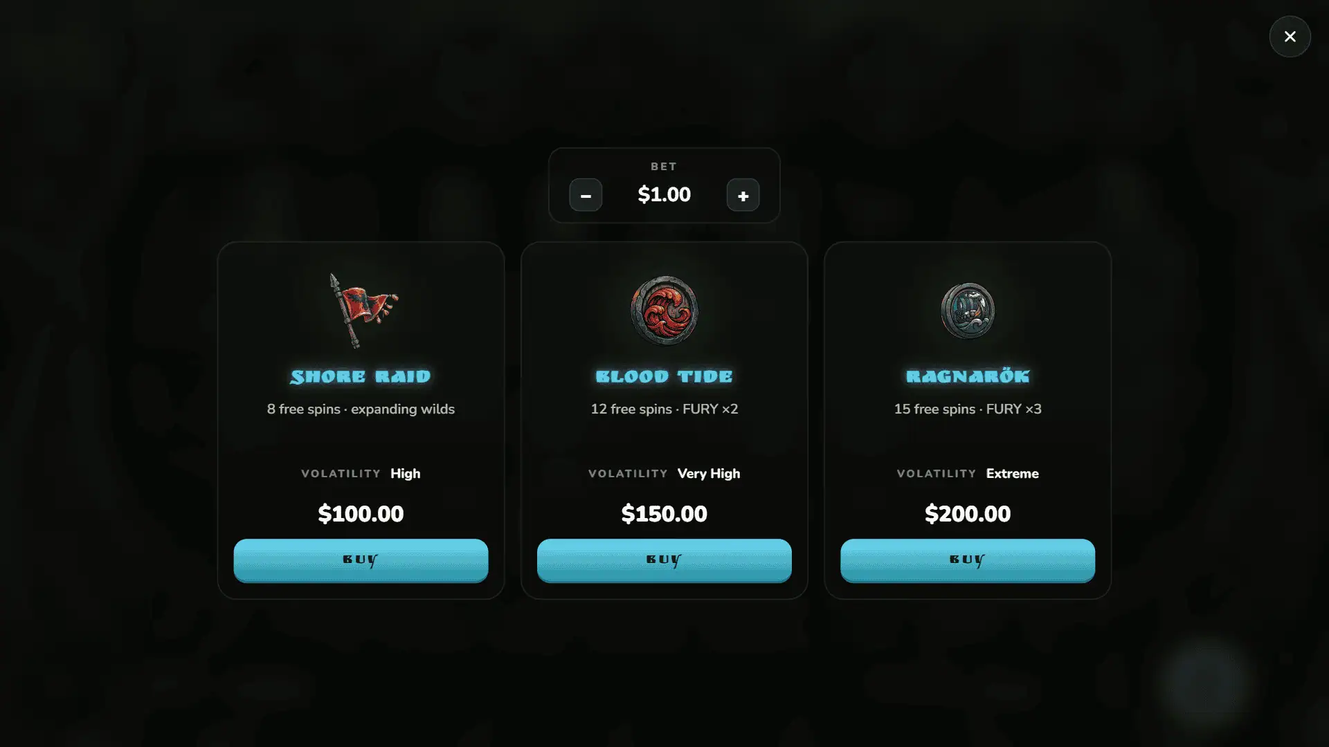 Valhalla or bust bonus buy menu