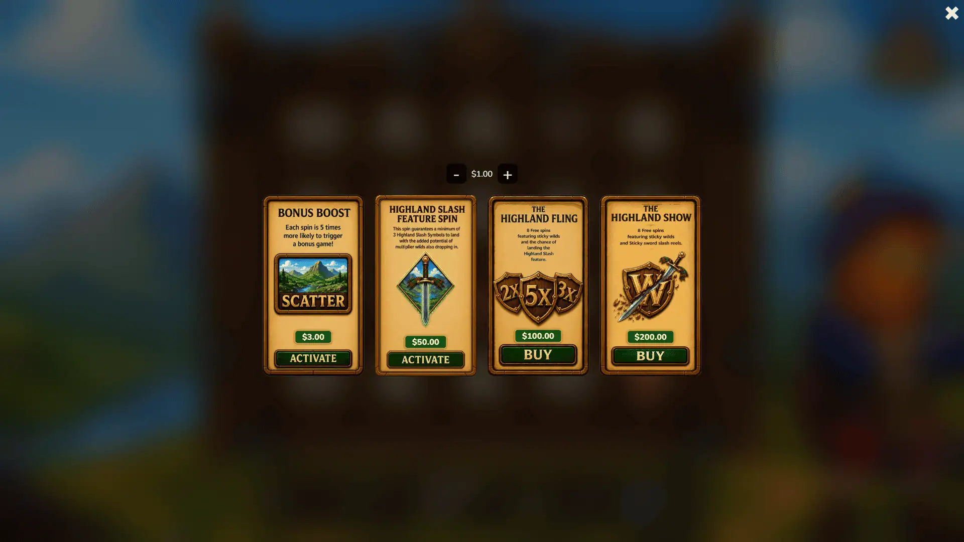 Wild Highlands bonus buy menu