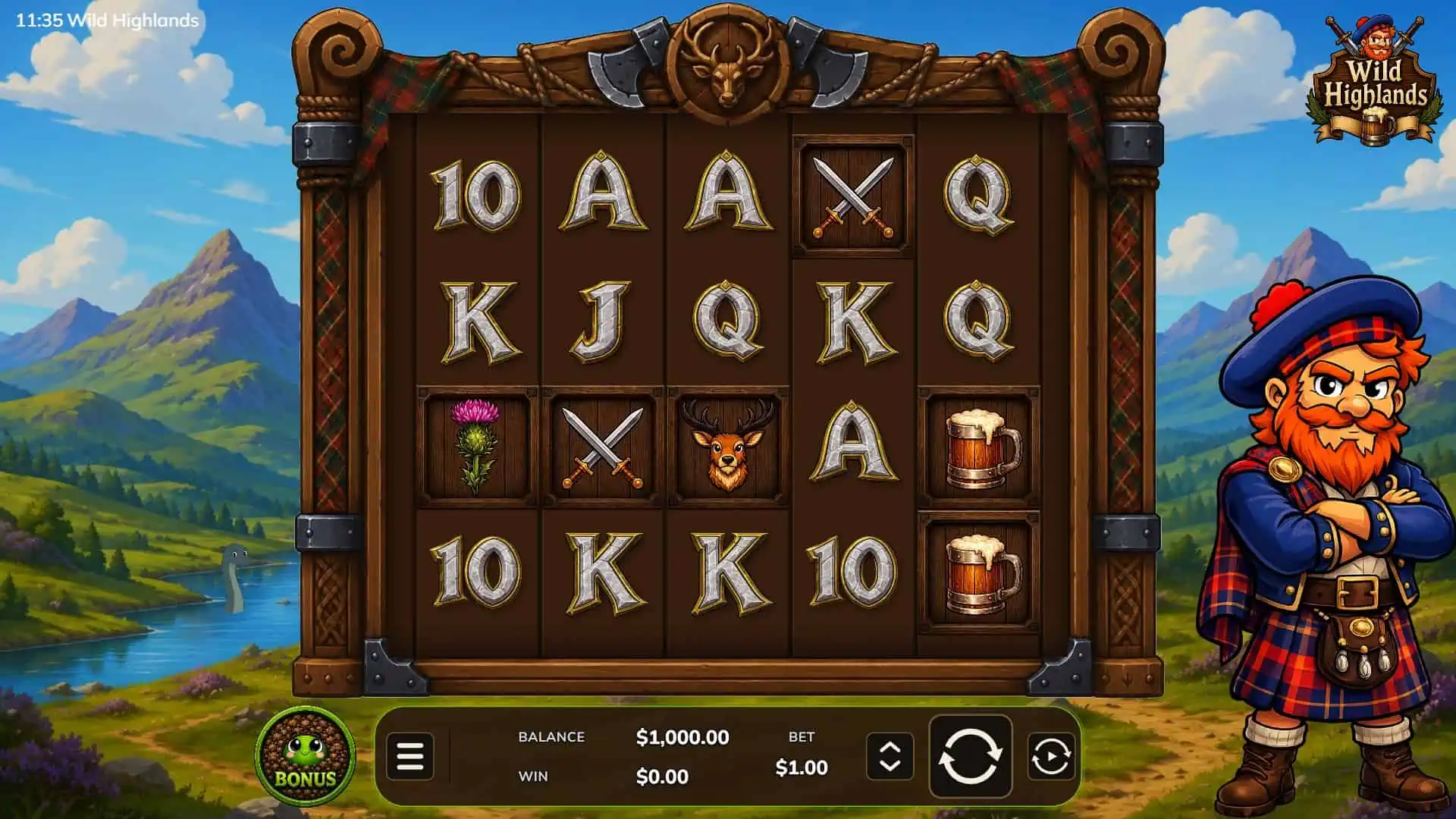 Wild Highlands slot gameplay reels