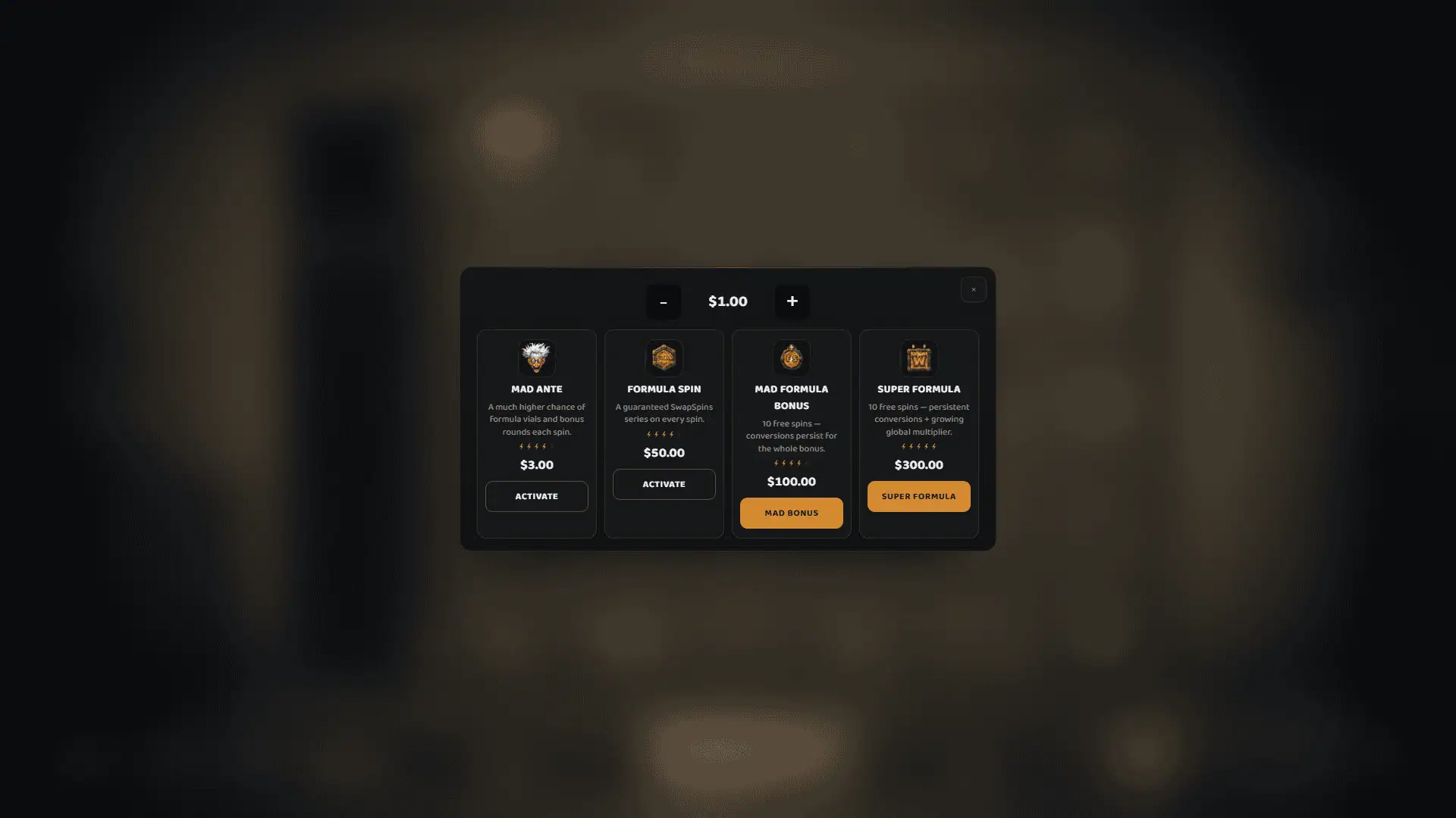 Mad Formula bonus buy menu