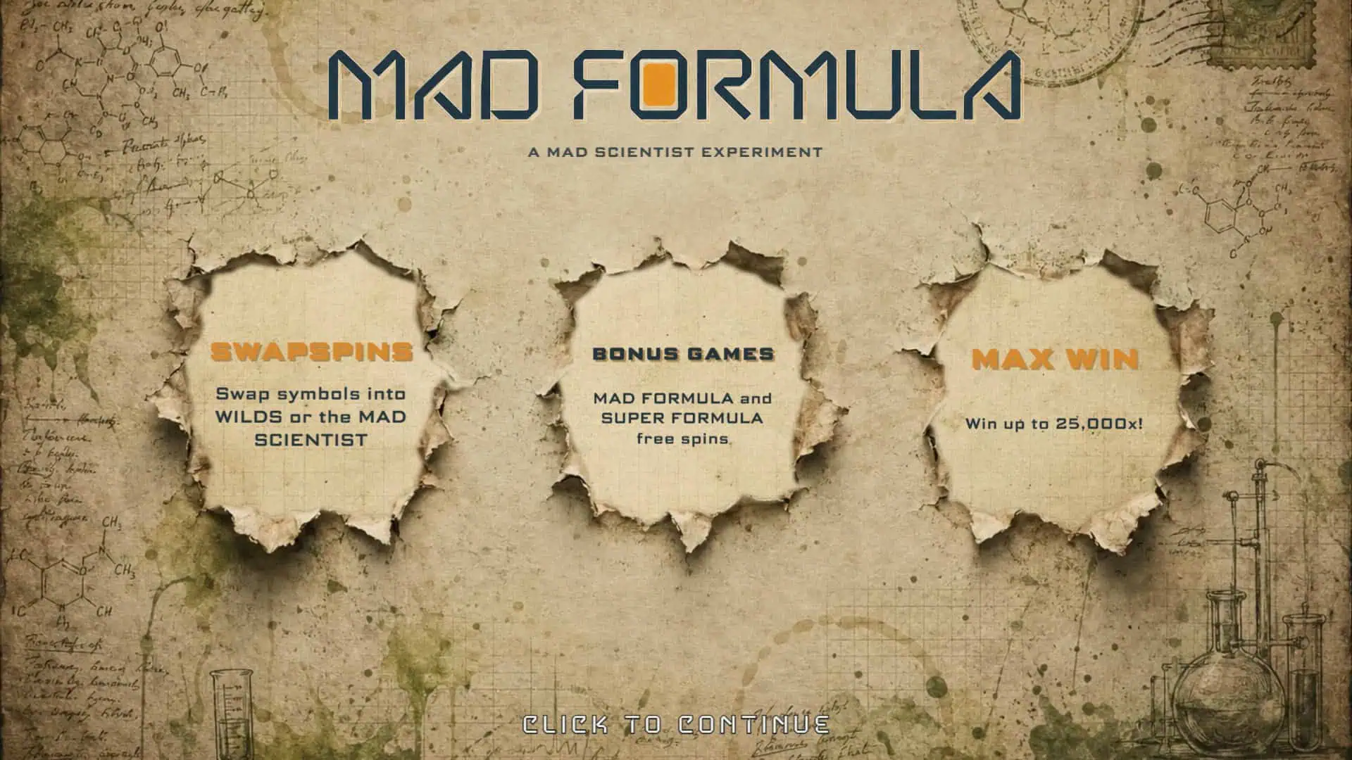 Mad Formula slot intro screen