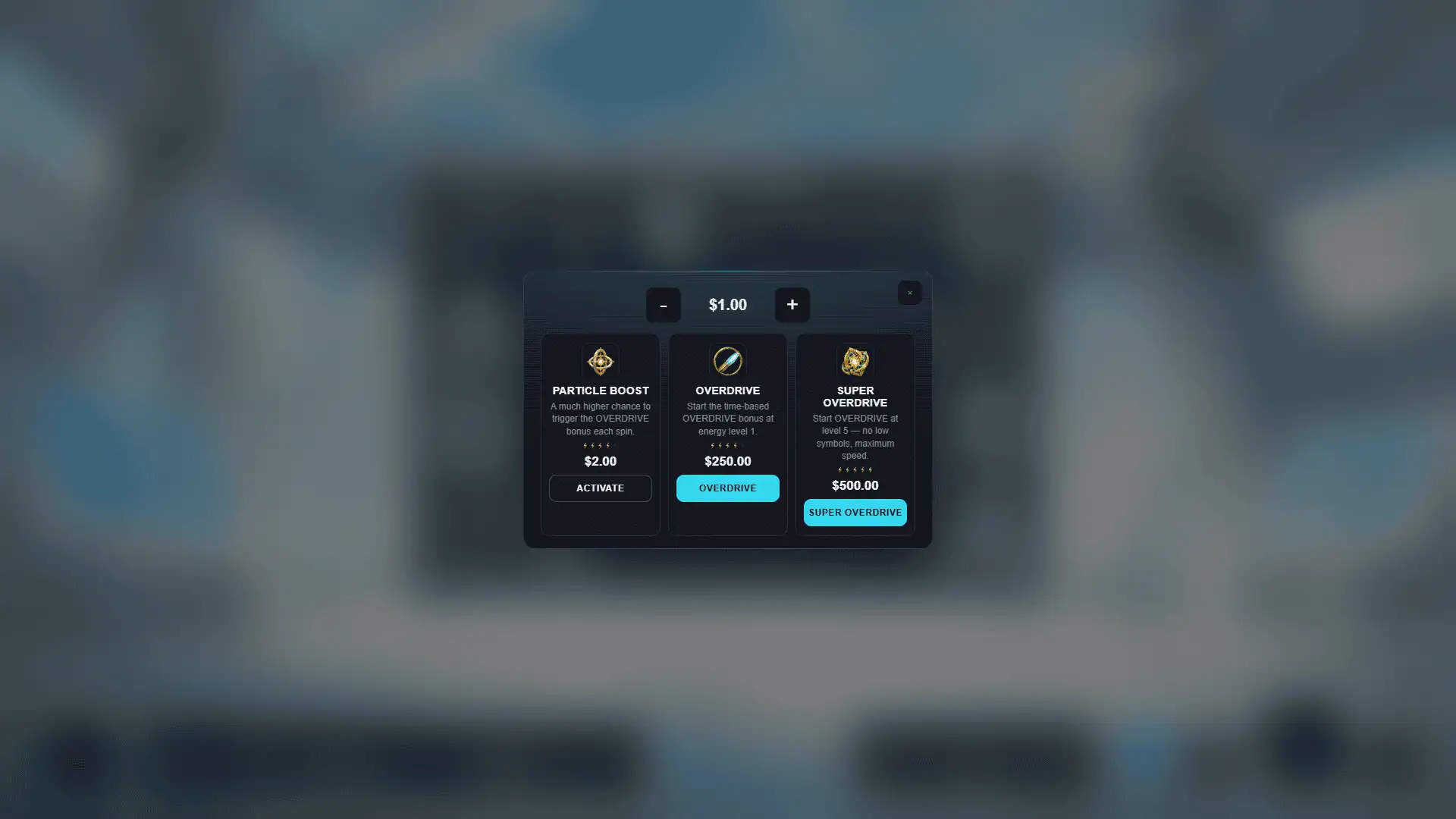 Tachyon bonus buy menu