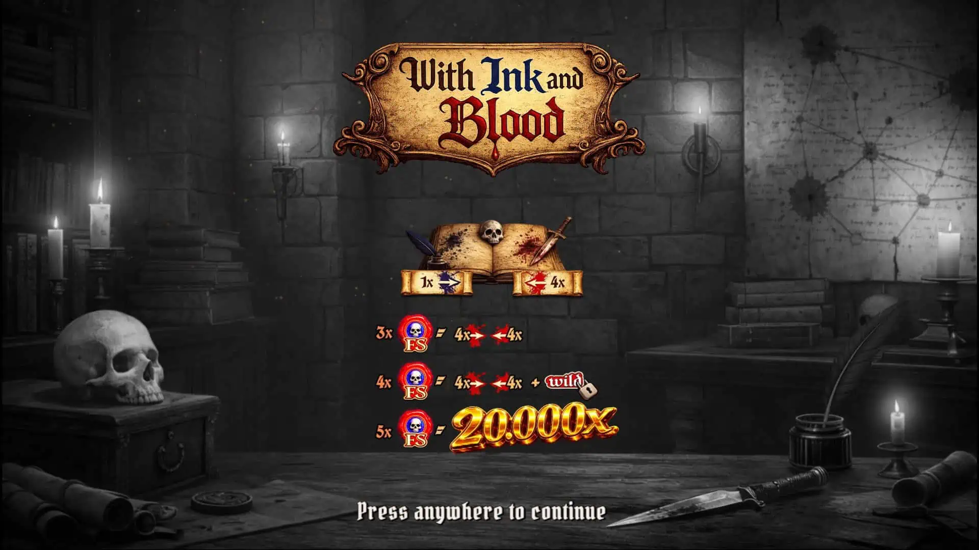 With Ink And Blood slot intro screen