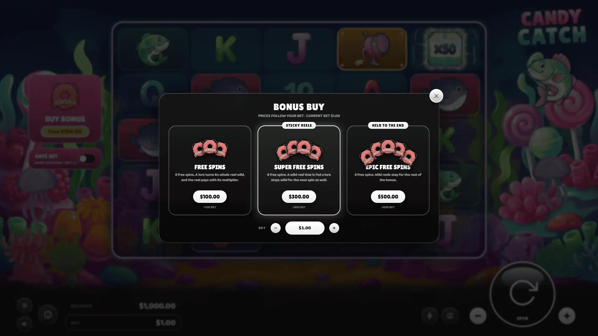 Candy Catch bonus buy menu