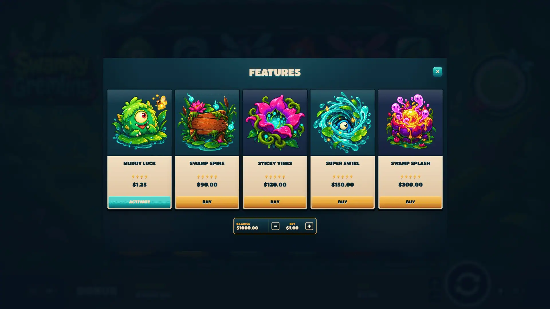 Swampy Gremlins bonus buy menu