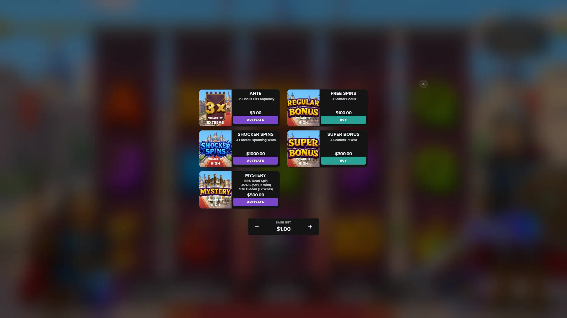 The Royal Family bonus buy menu
