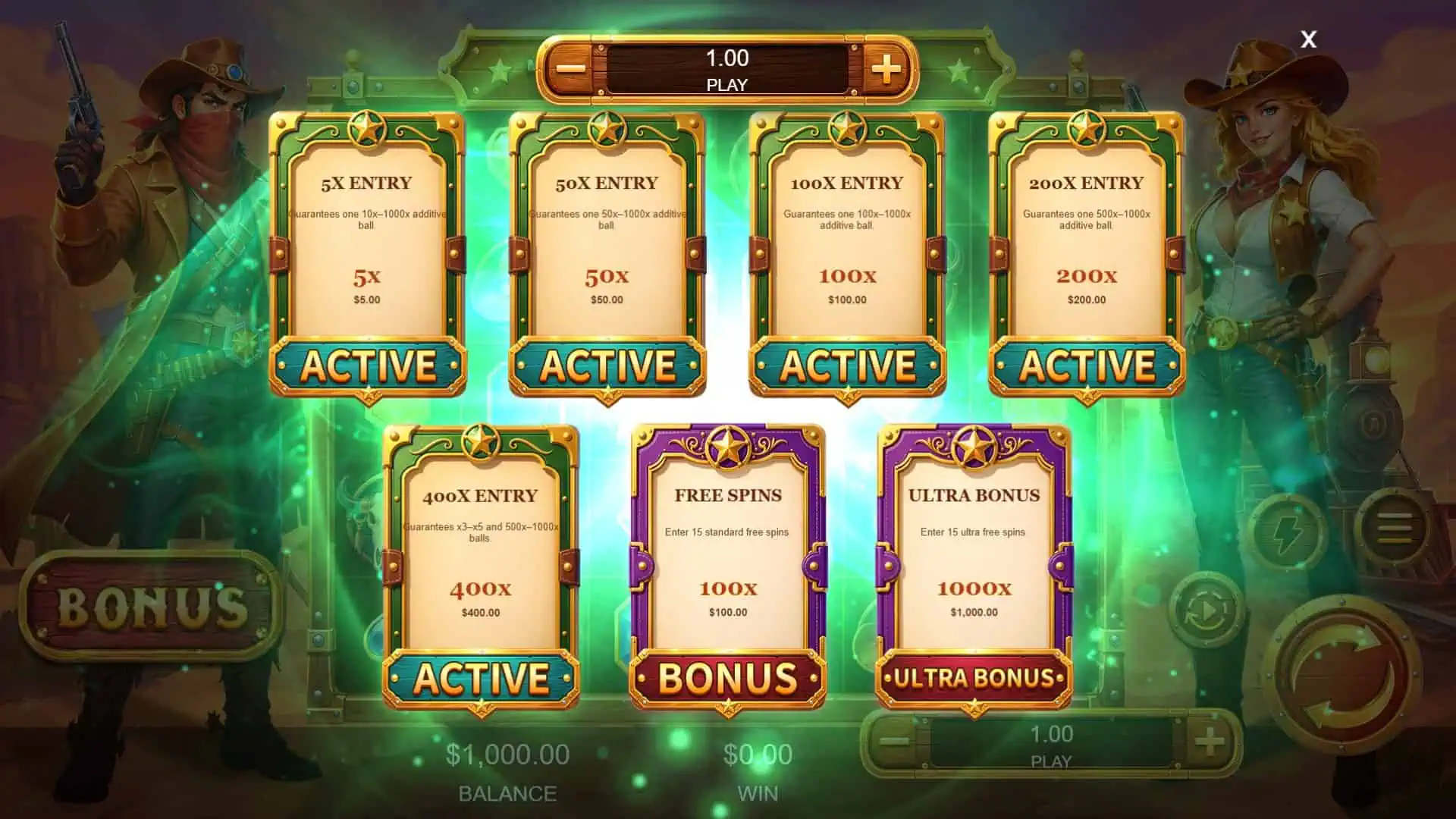 Wild Cowboy bonus buy menu