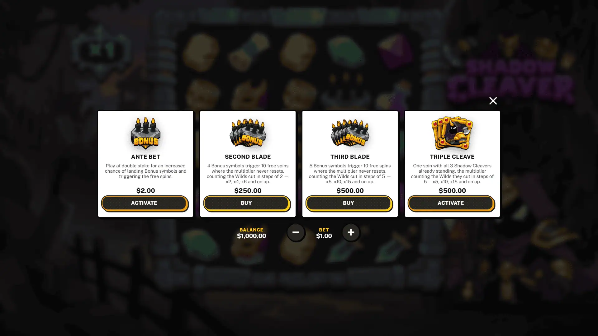 Shadow Cleaver bonus buy menu