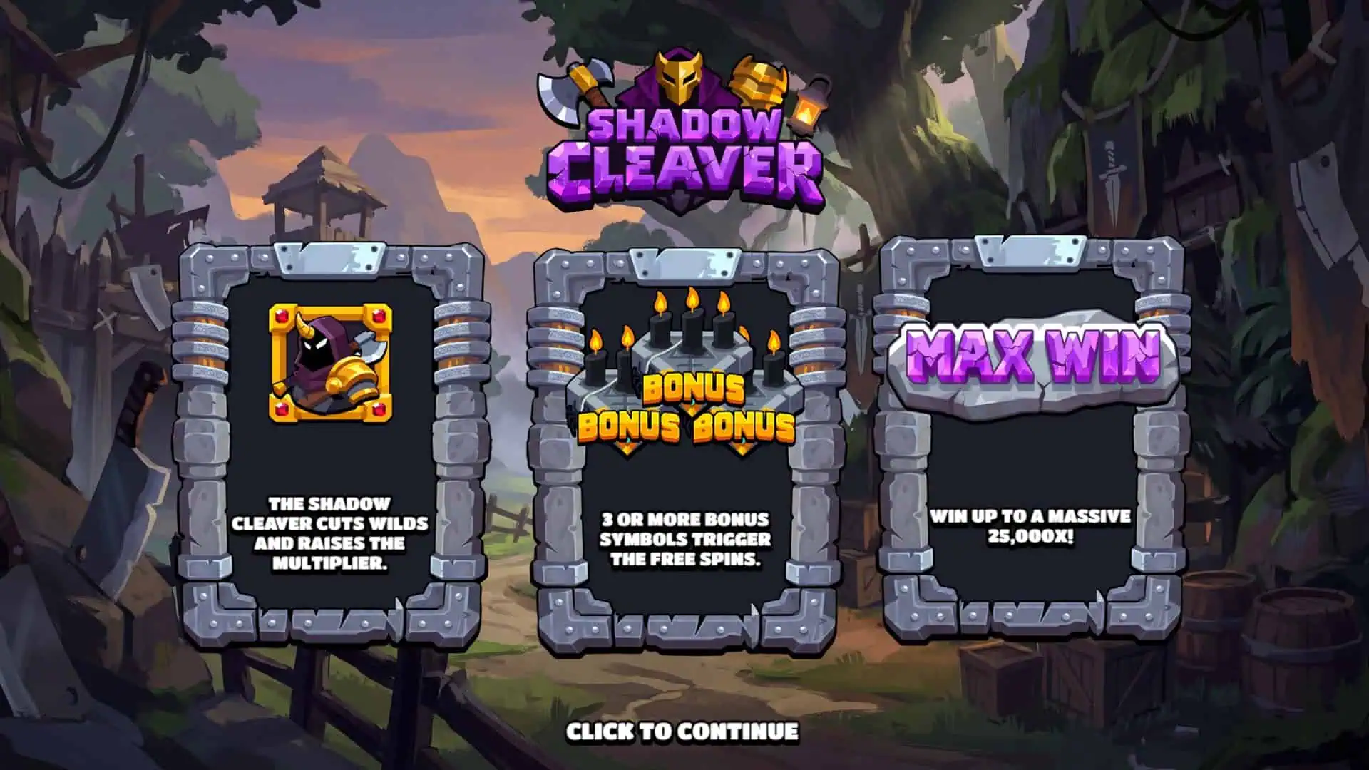 Shadow Cleaver slot intro screen