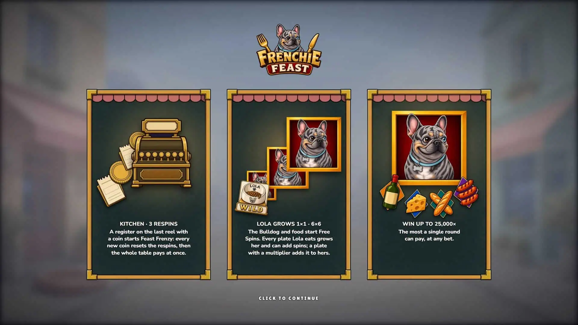 Frenchie Feast slot intro screen