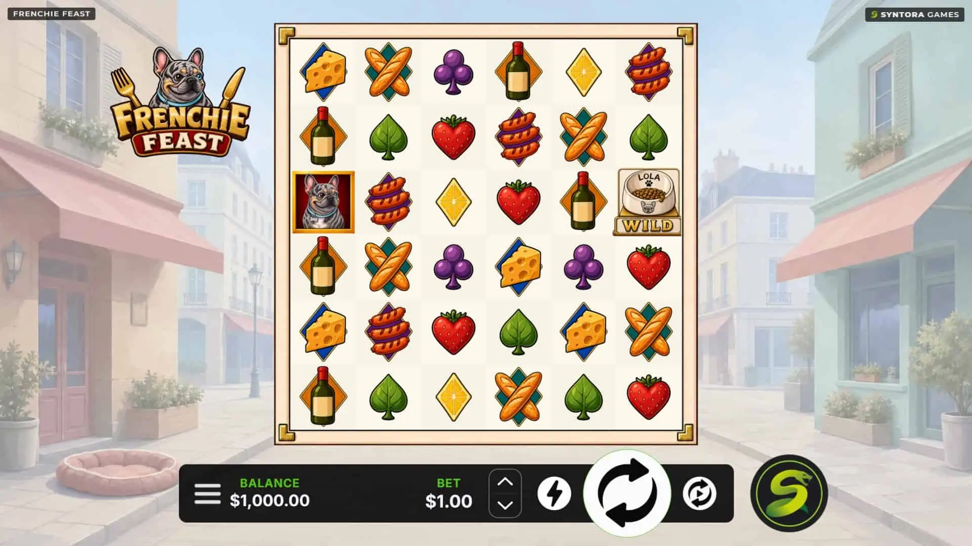 Frenchie Feast slot gameplay reels
