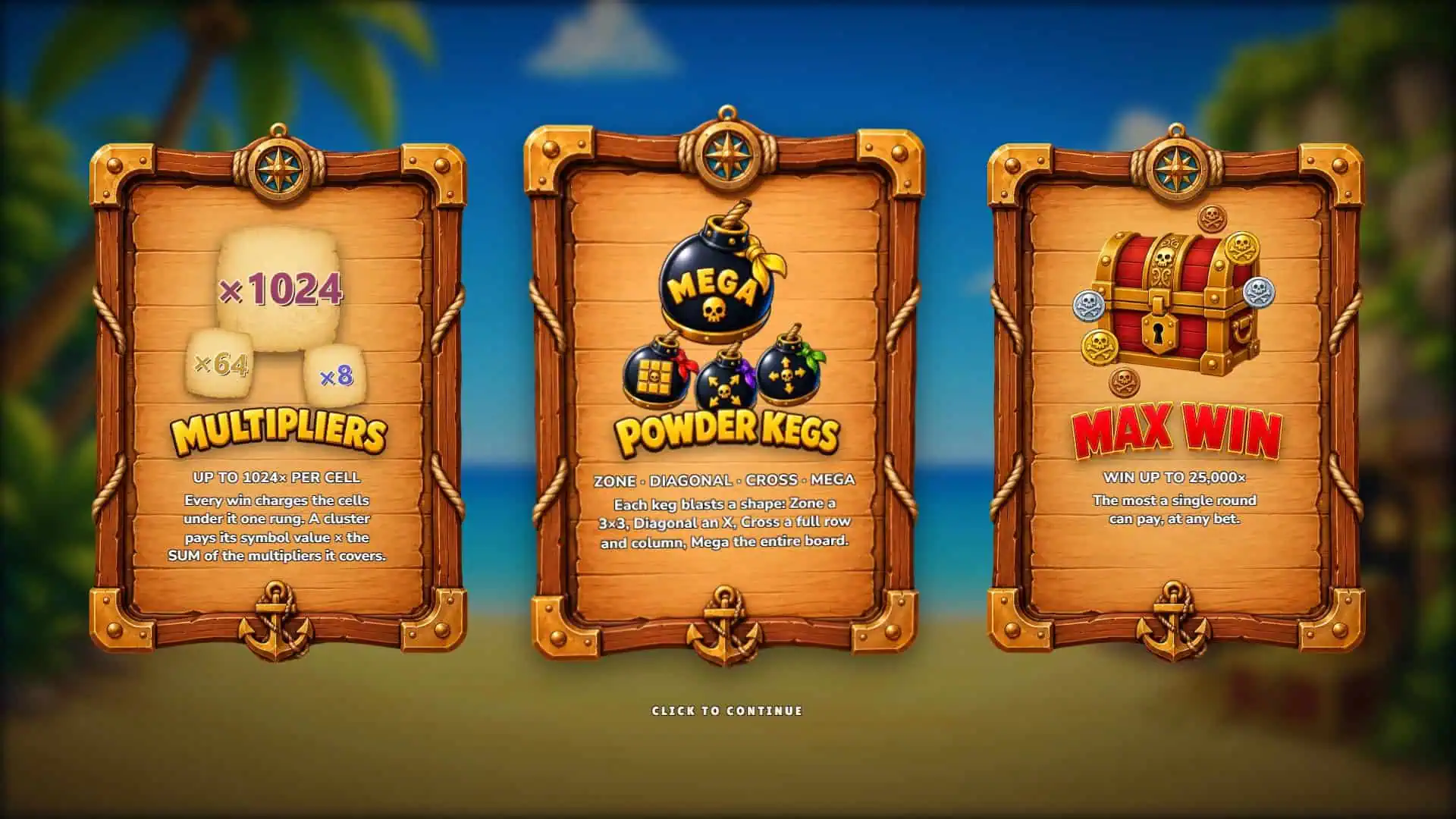 Pirate Blast 1K slot intro screen