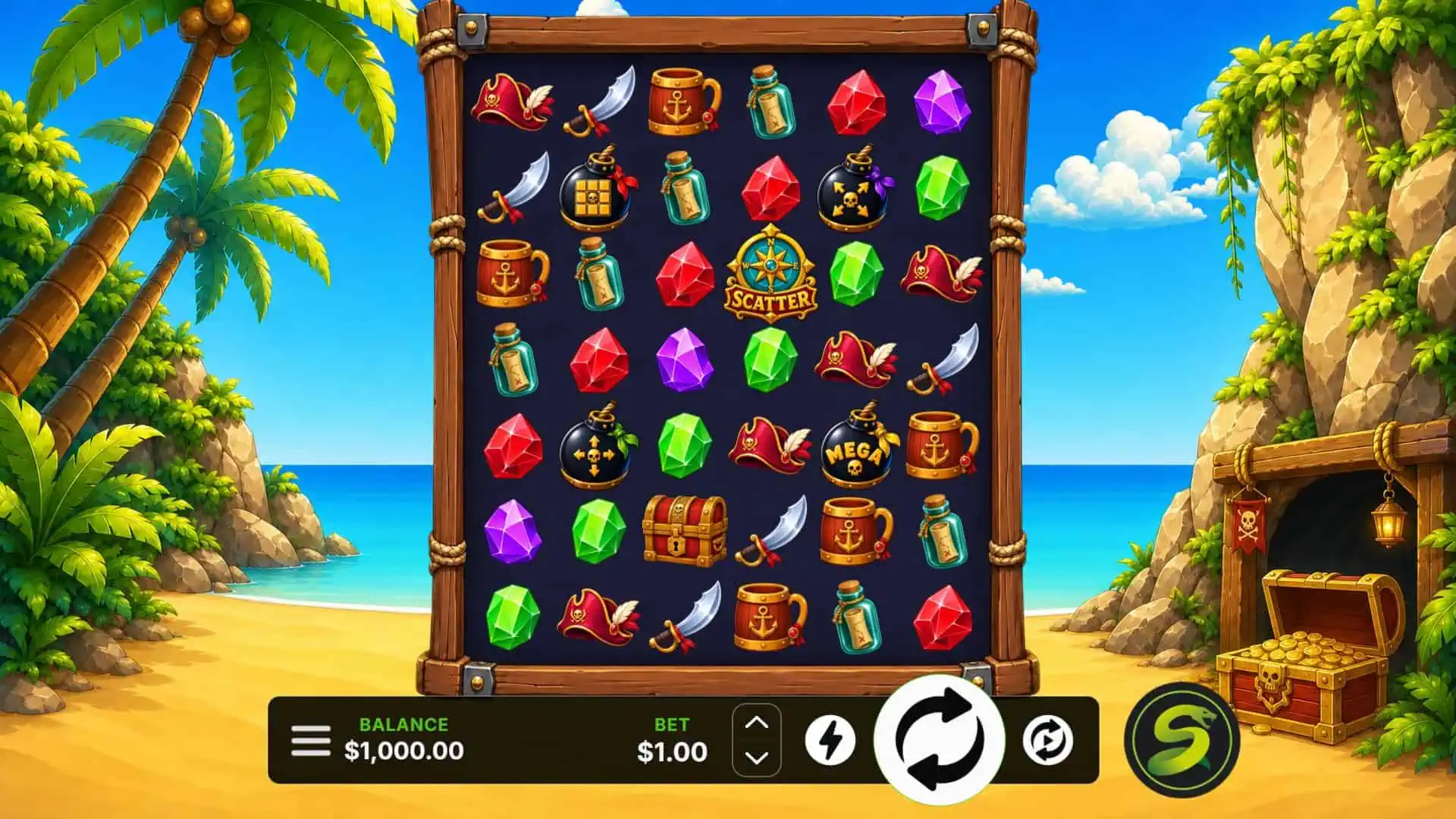 Pirate Blast 1K slot gameplay reels