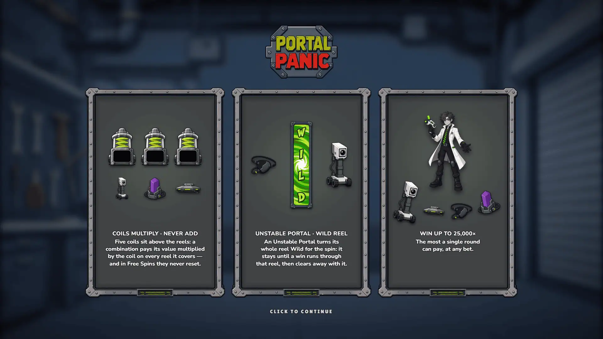 Portal Panic slot intro screen