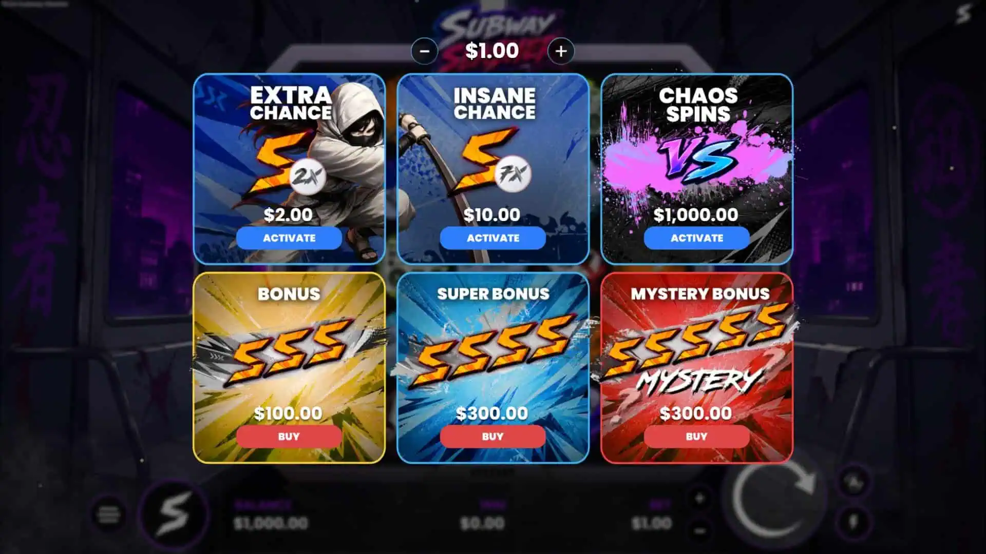 Subway Slasher bonus buy menu