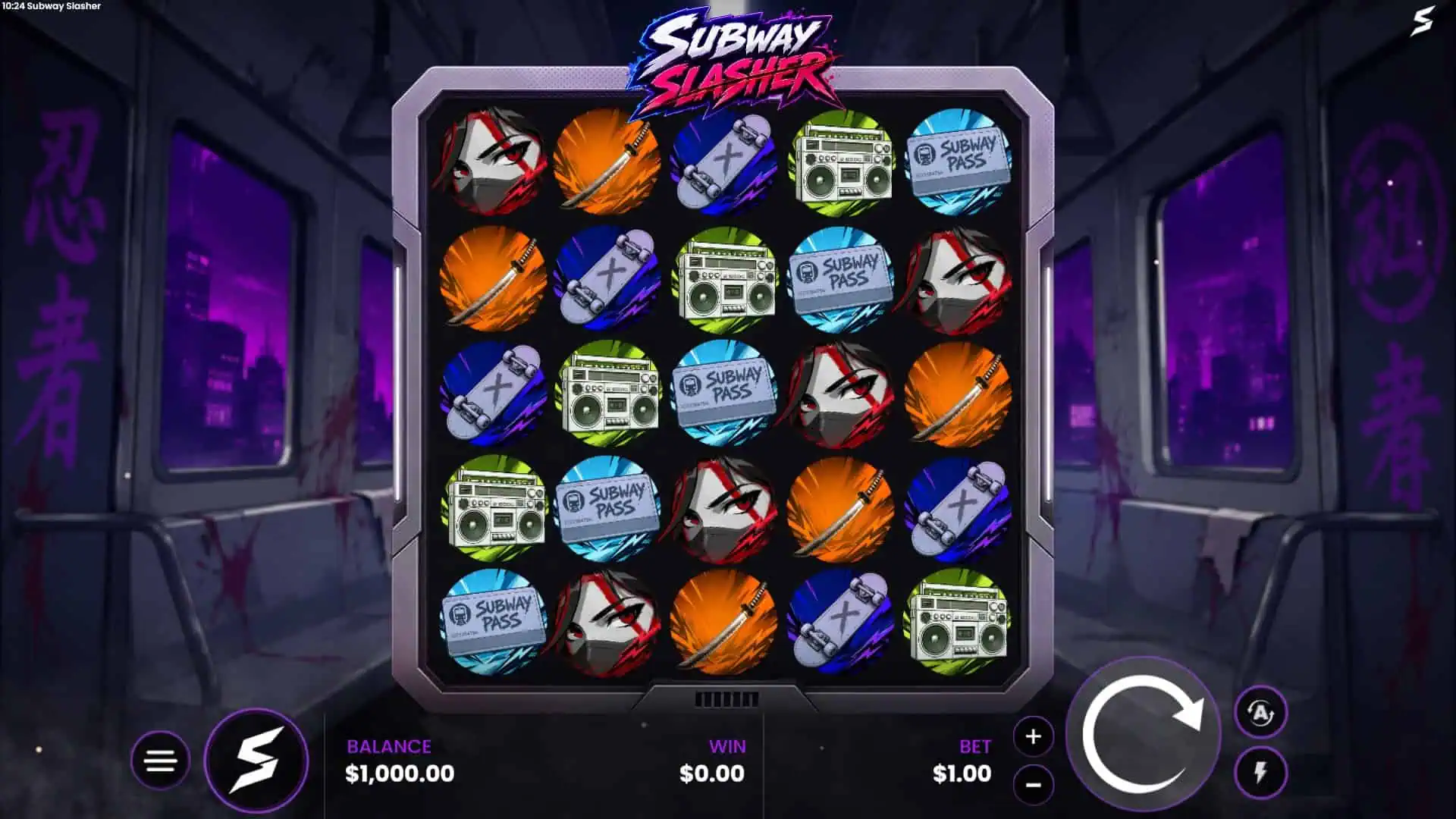 Subway Slasher slot gameplay reels