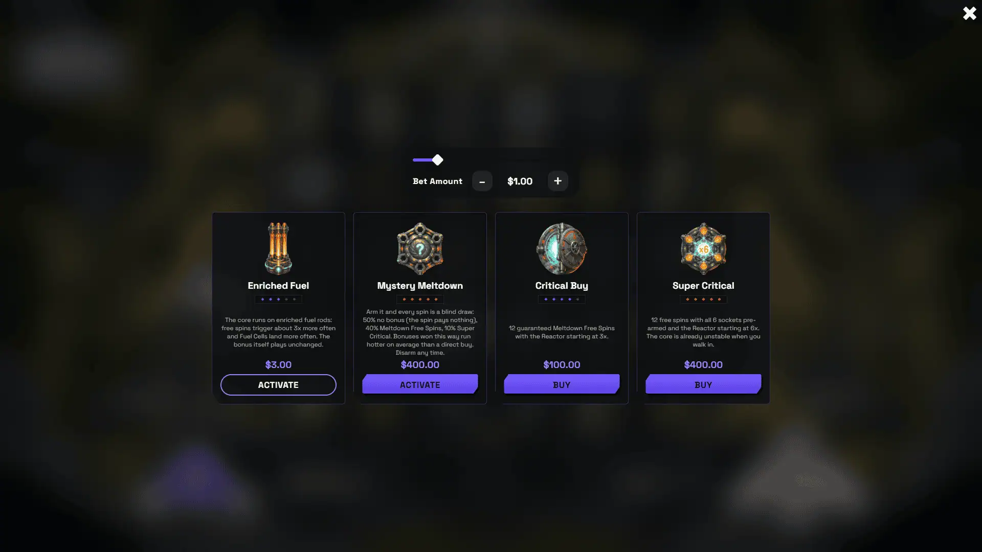 Critical Mass bonus buy menu