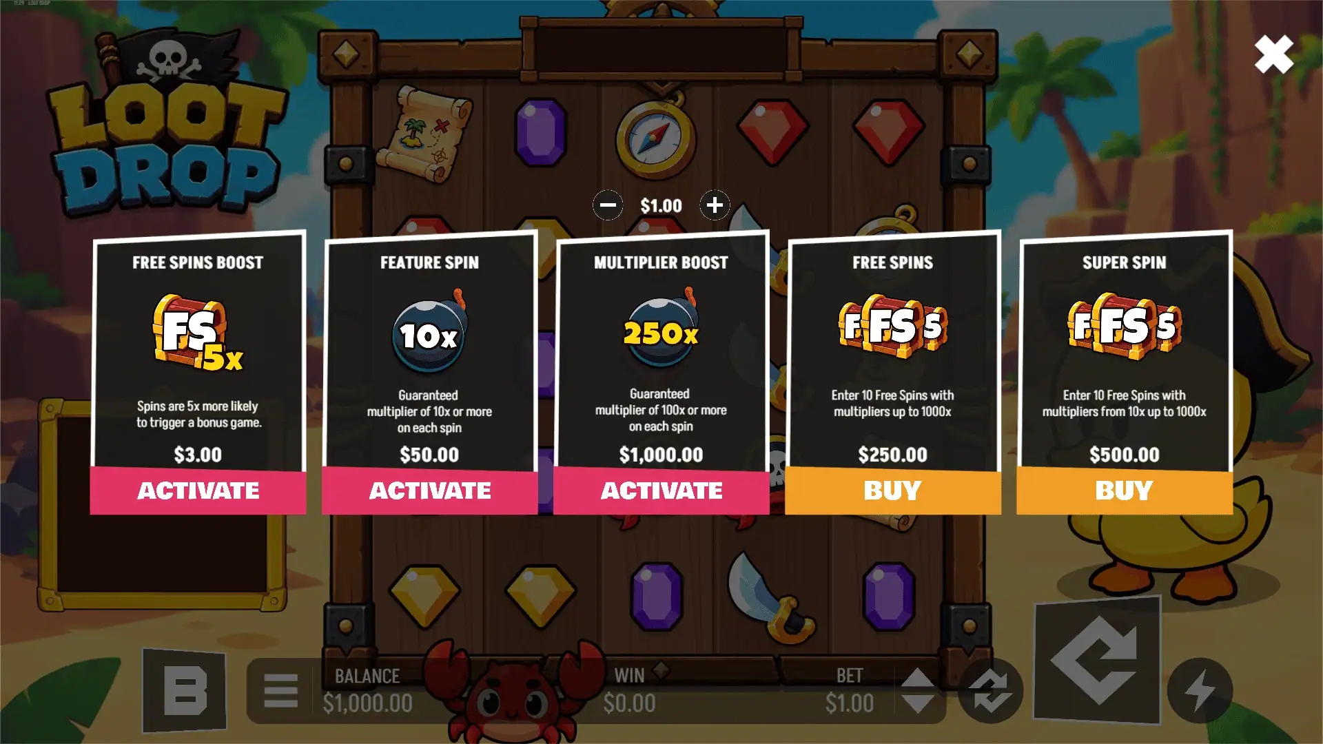 Loot Drop bonus buy menu