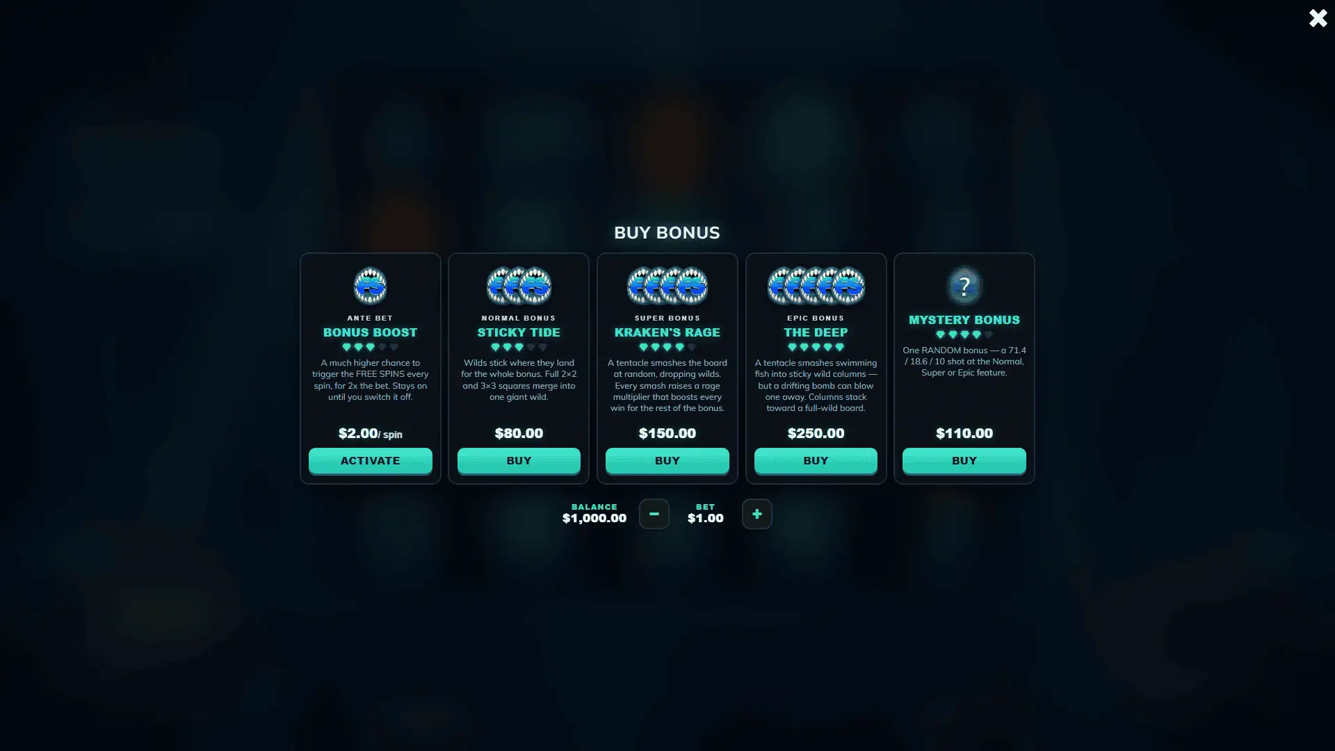 Sea Duel bonus buy menu