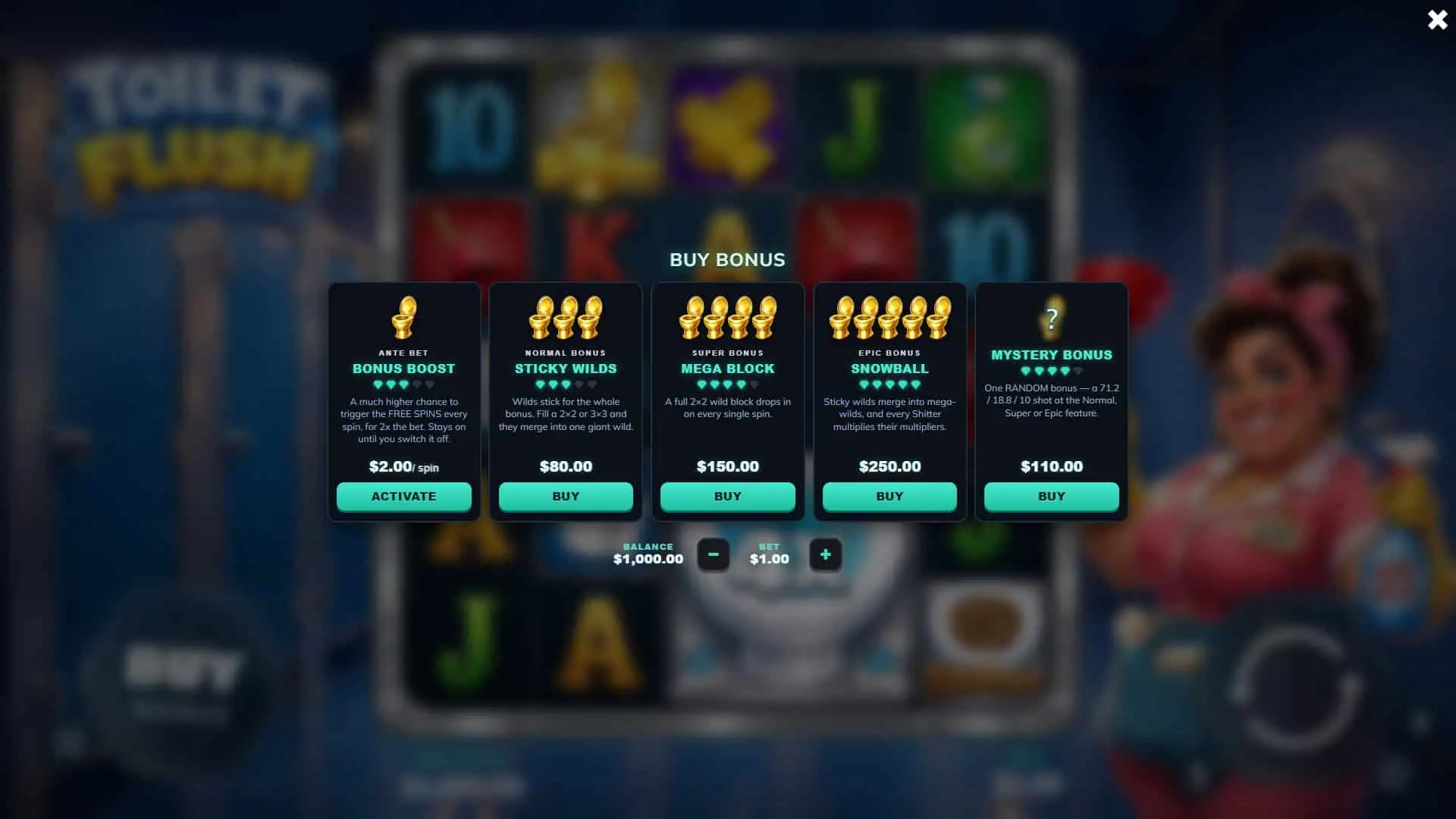 Toilet Flush bonus buy menu