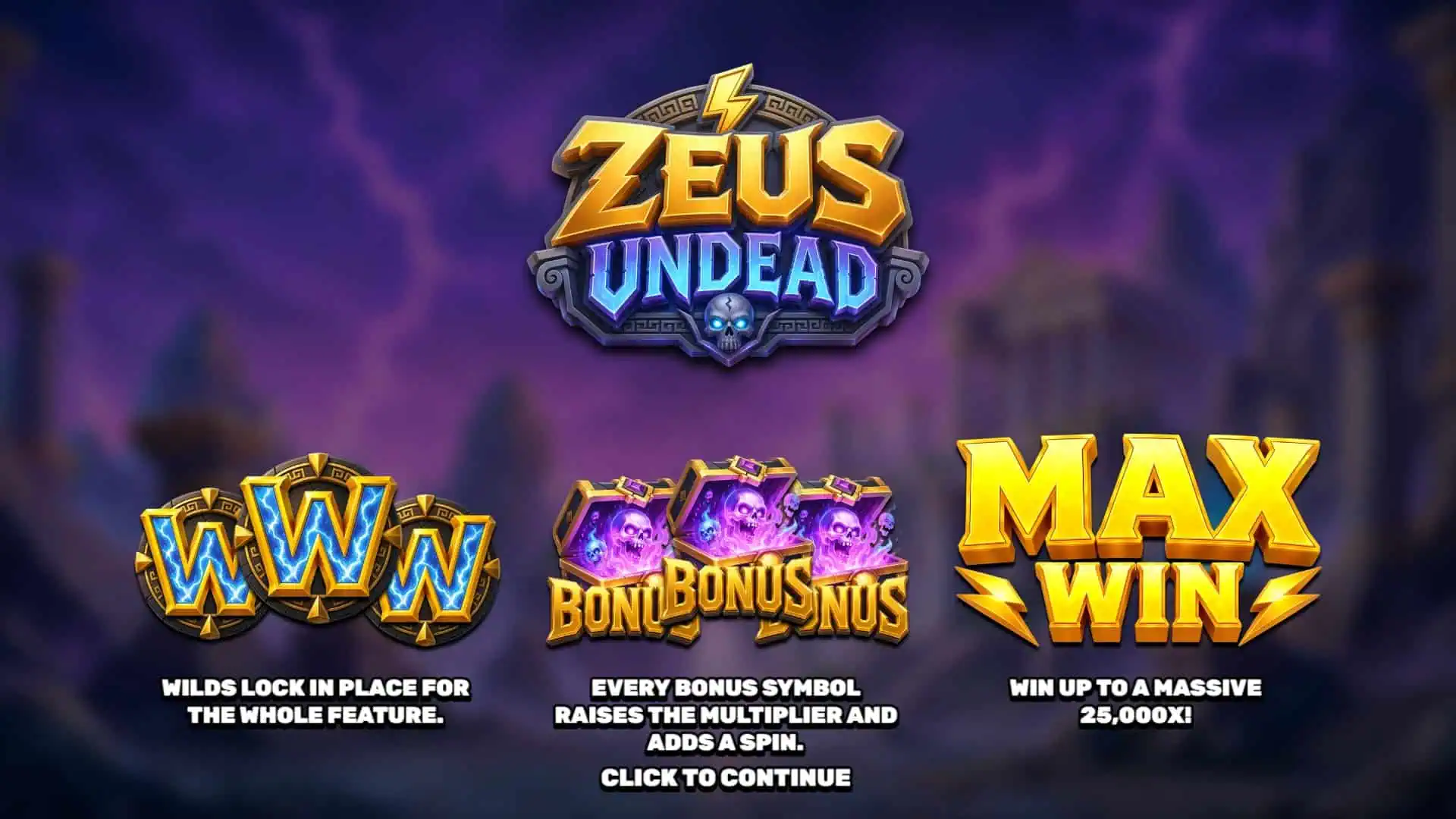 Zeus Undead slot intro screen