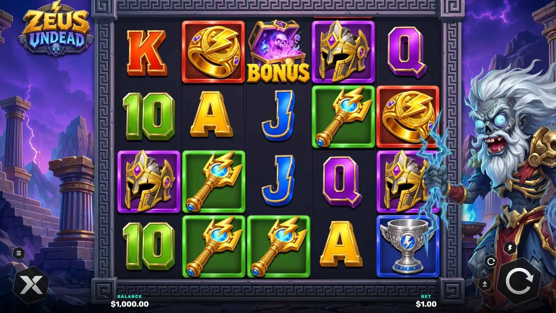 Zeus Undead slot gameplay reels