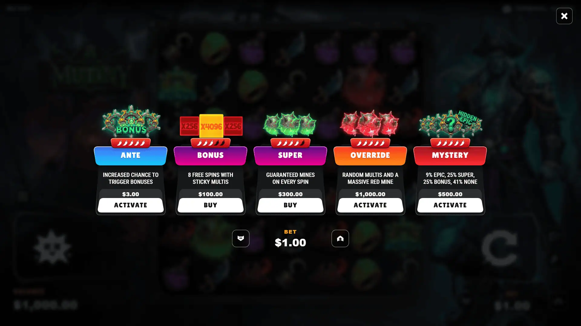 Mutiny bonus buy menu