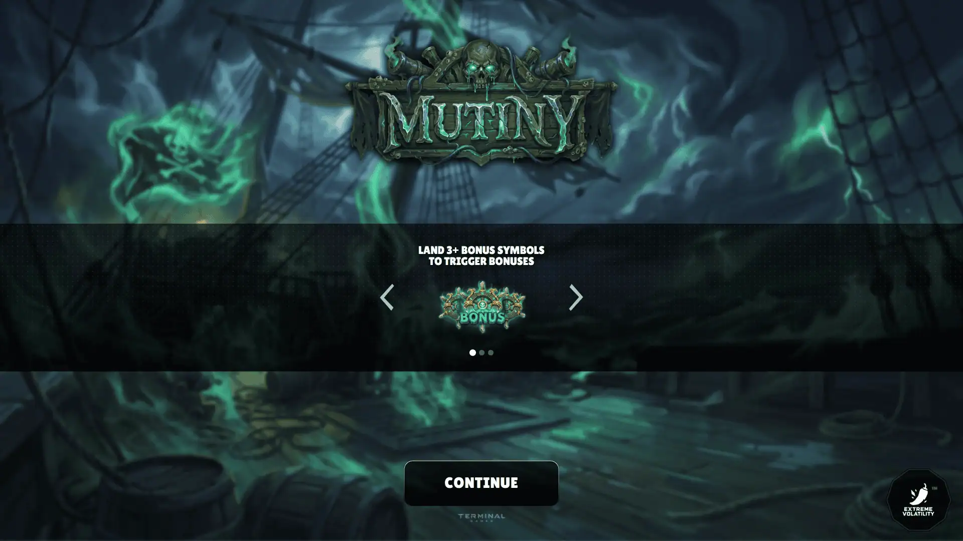 Mutiny slot intro screen