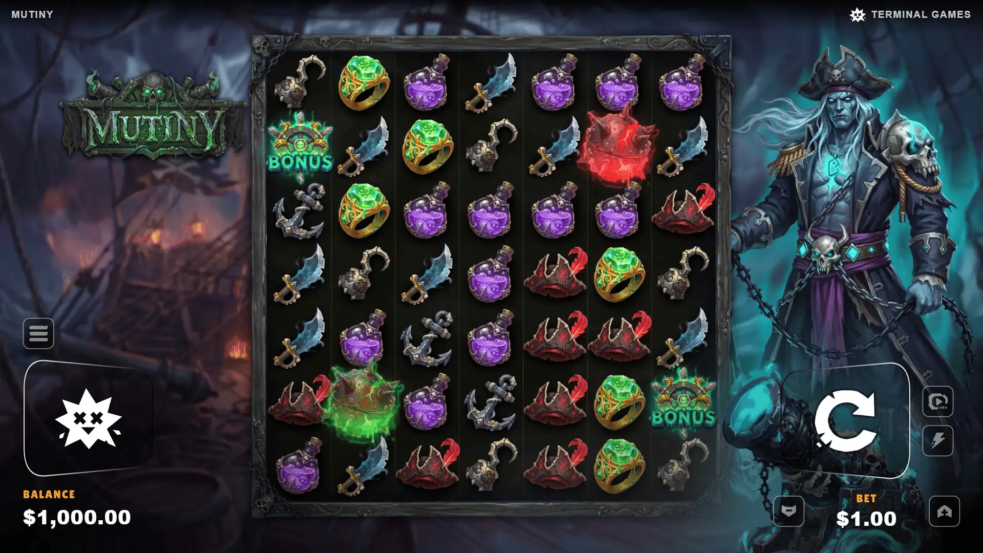 Mutiny slot gameplay reels