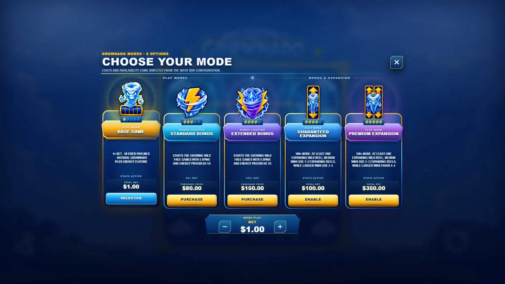 Grownado bonus buy menu