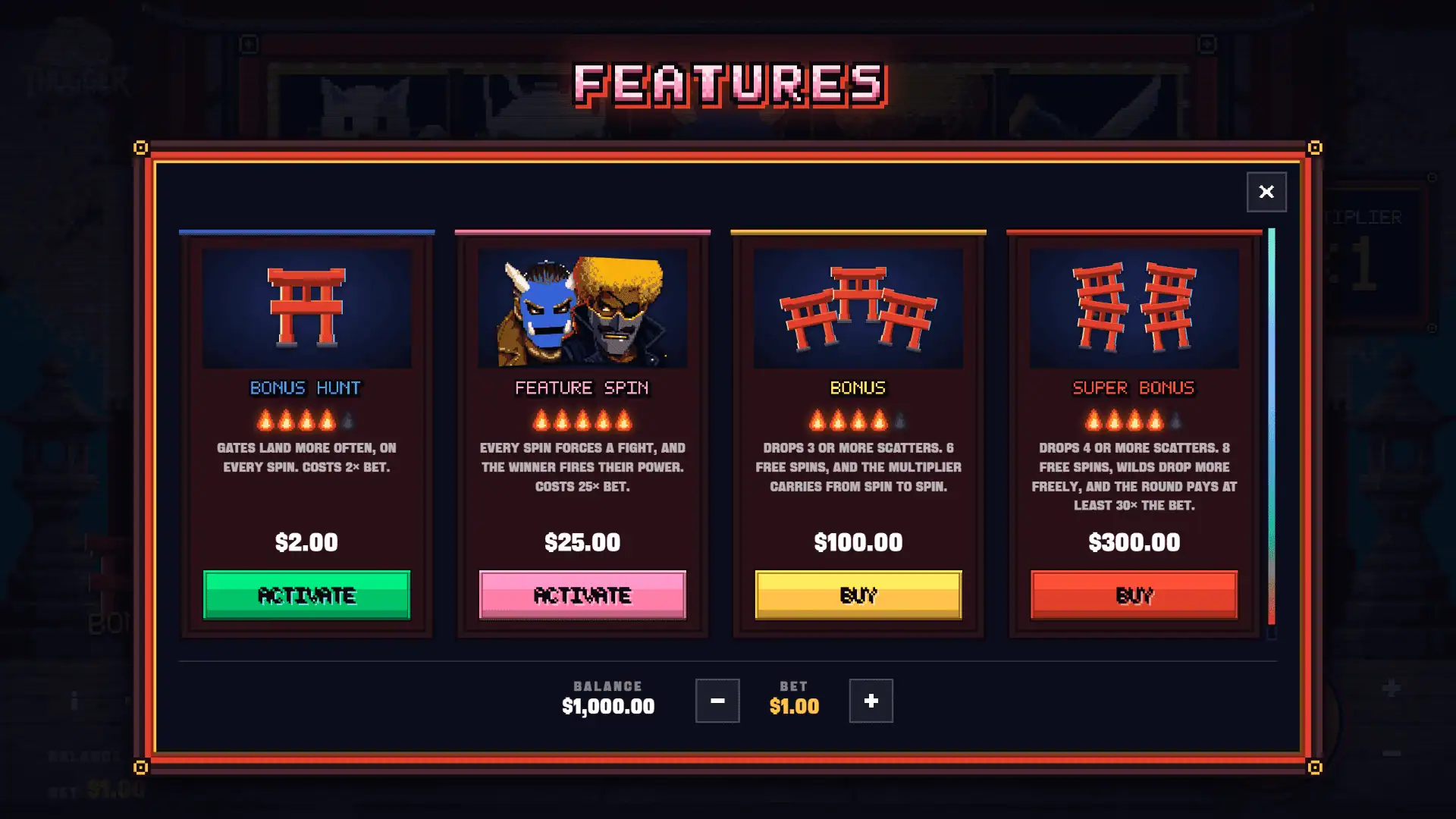 Backstreets: Asia bonus buy menu