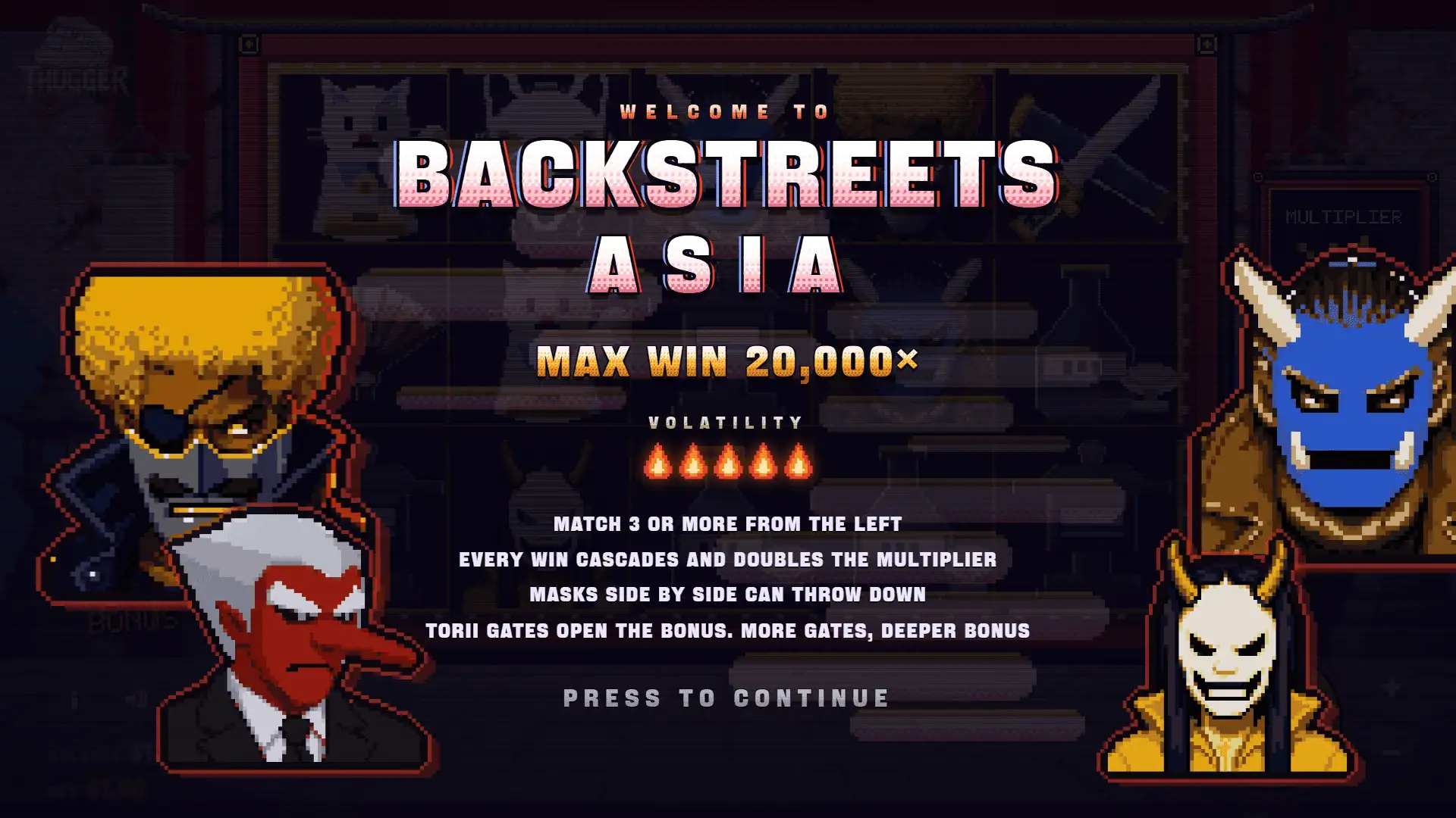 Backstreets: Asia slot intro screen