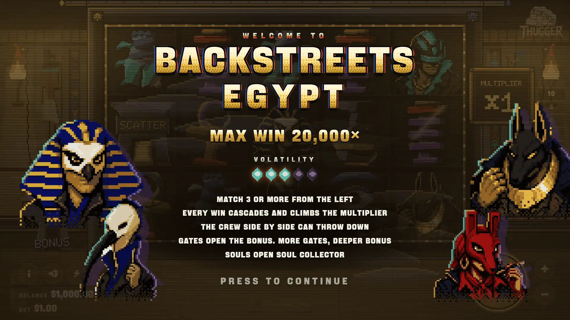 Backstreets: Egypt slot intro screen