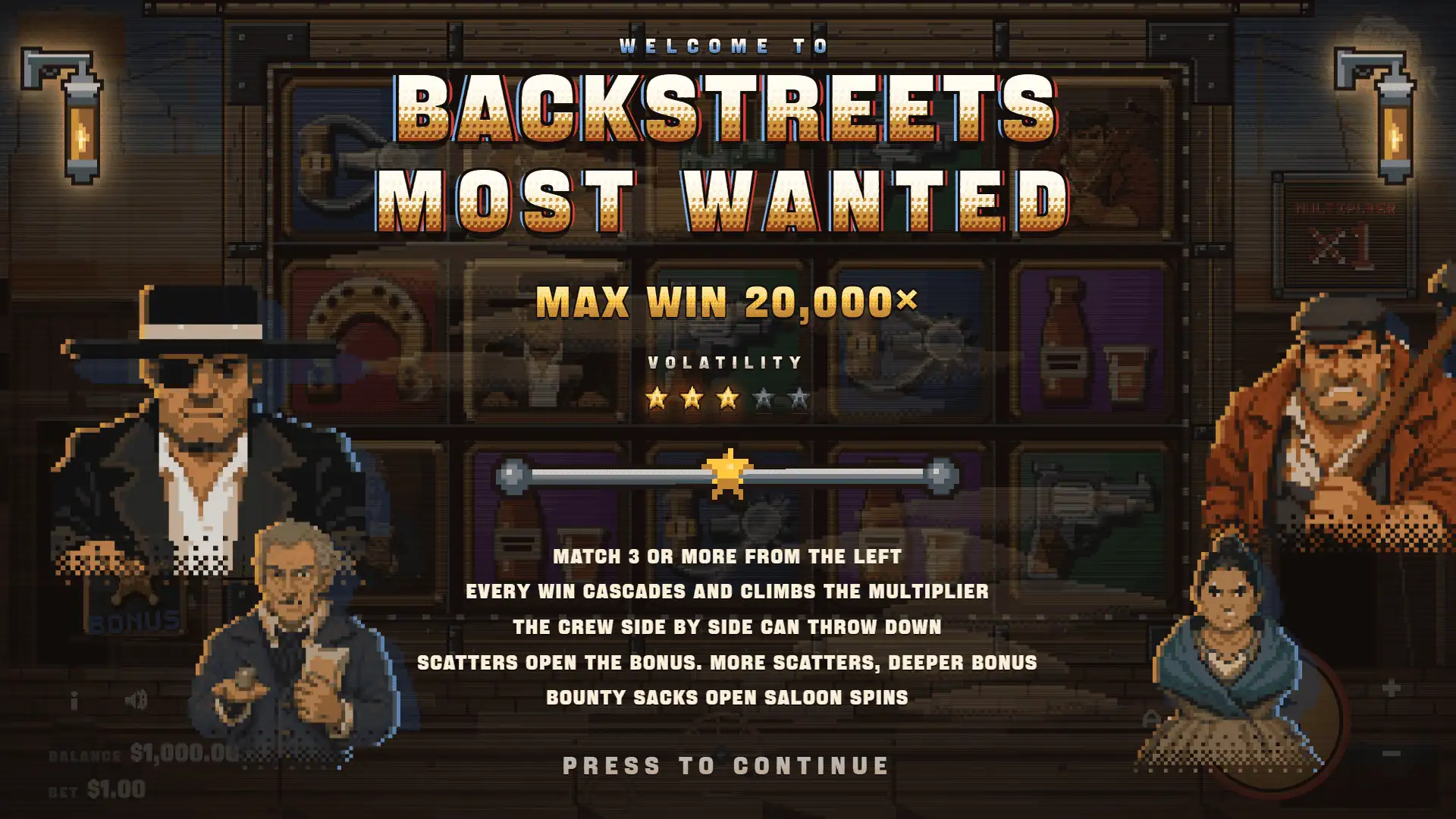 Backstreets: Most Wanted slot intro screen