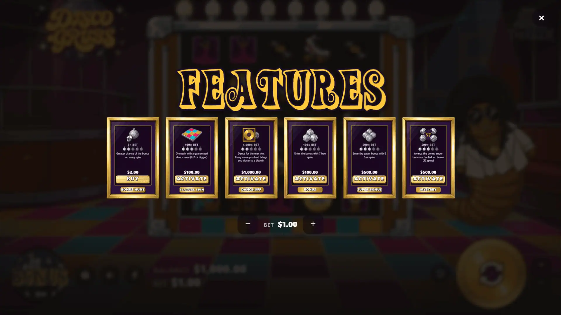 Disco Grubs bonus buy menu