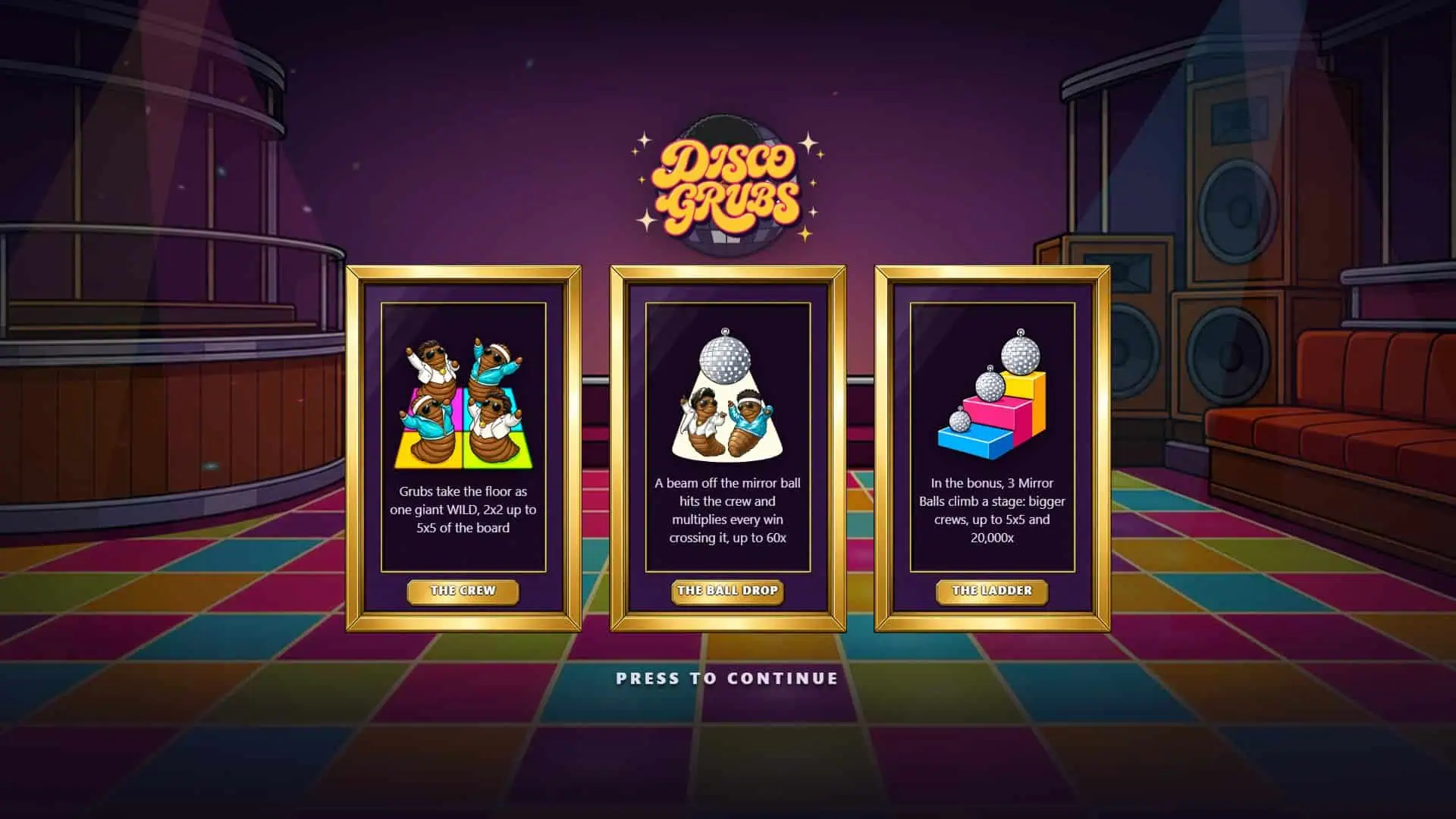 Disco Grubs slot intro screen