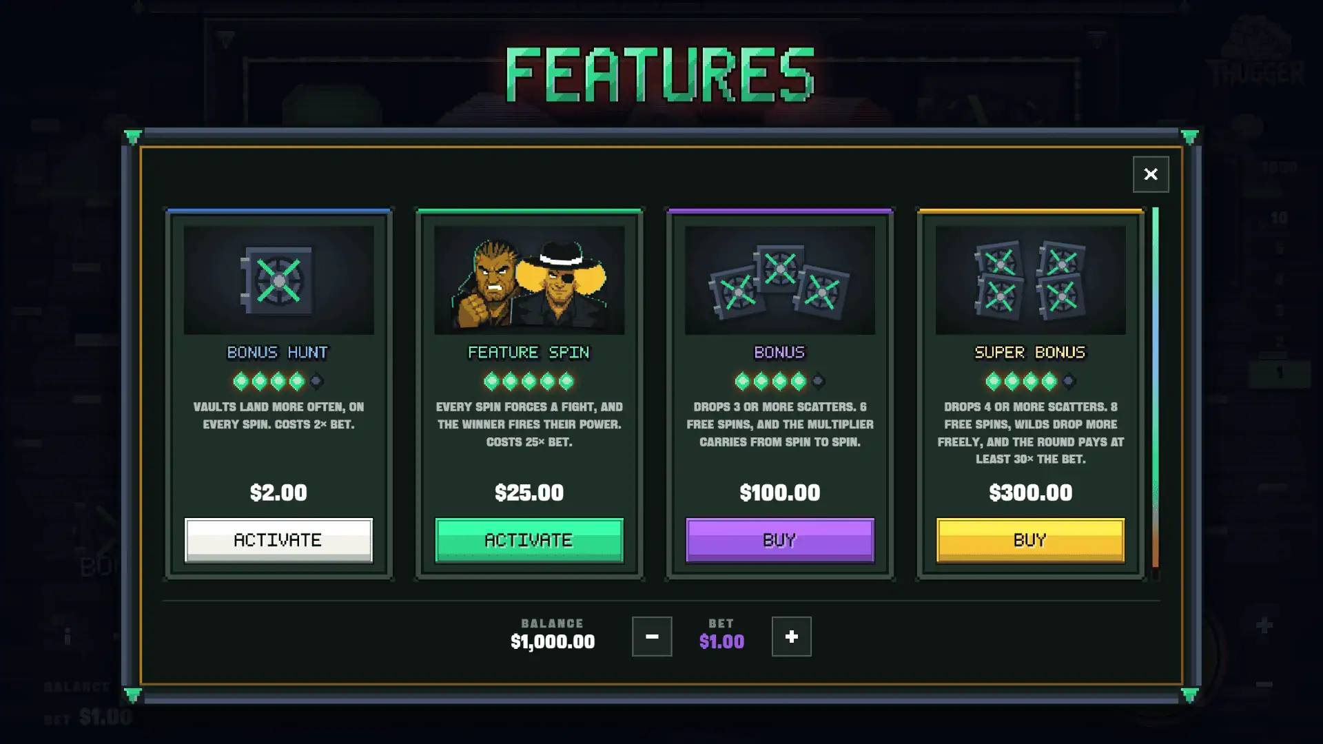 Gemstone Hustlers bonus buy menu