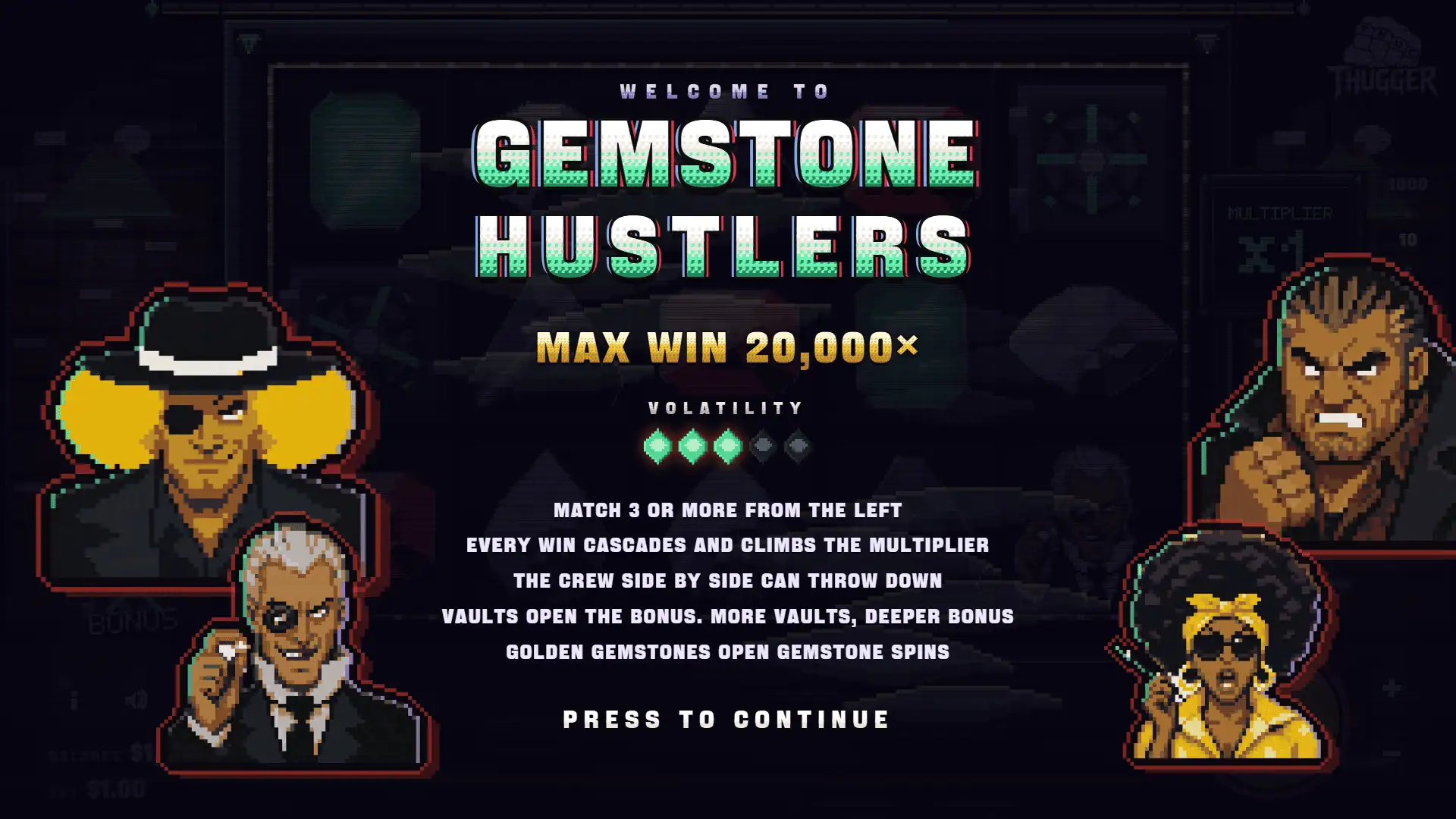 Gemstone Hustlers slot intro screen