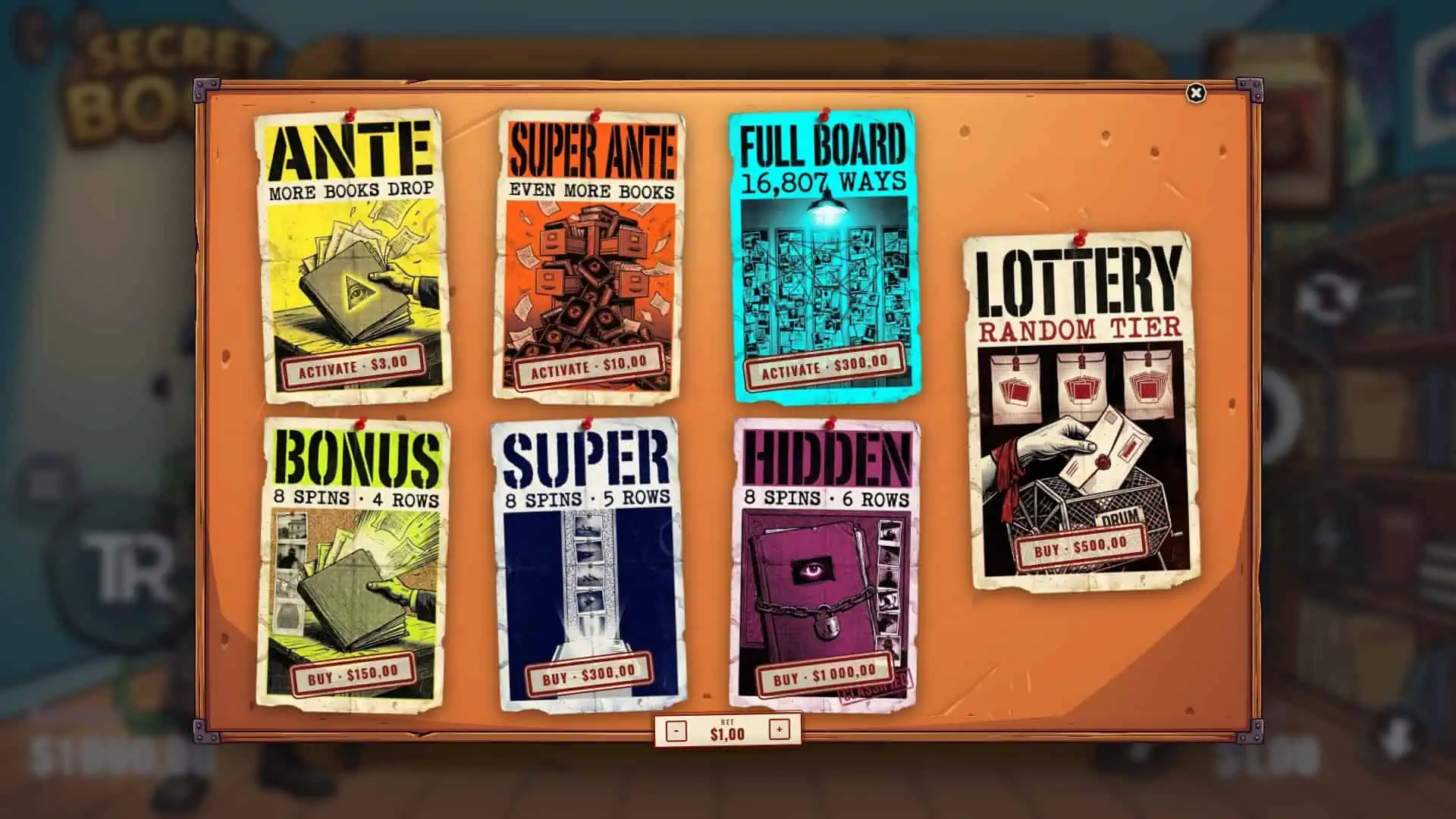 Secret Book bonus buy menu