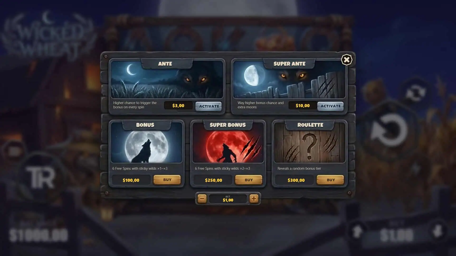 Wicked Wheat bonus buy menu