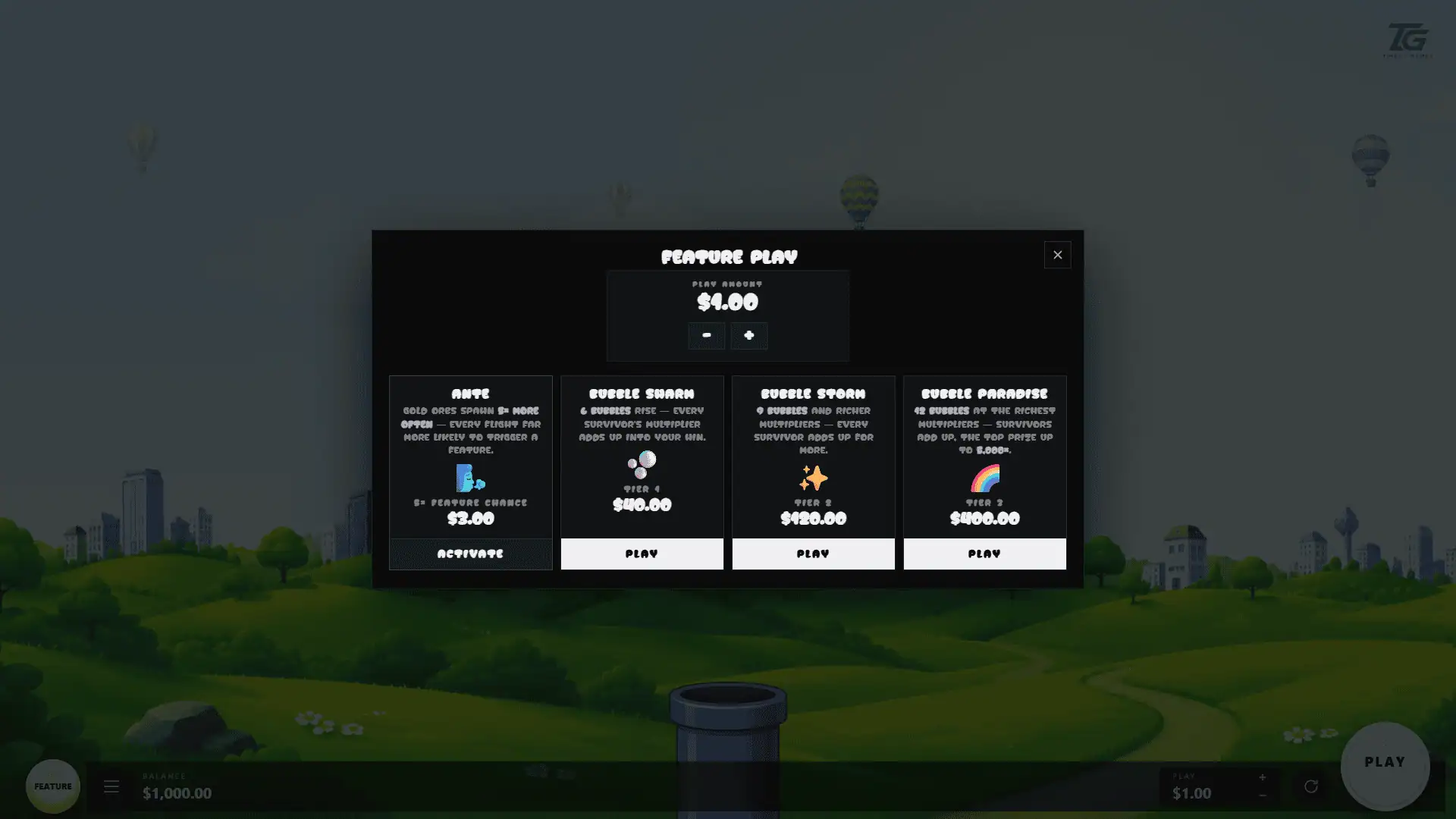 Bubble Rise bonus buy menu