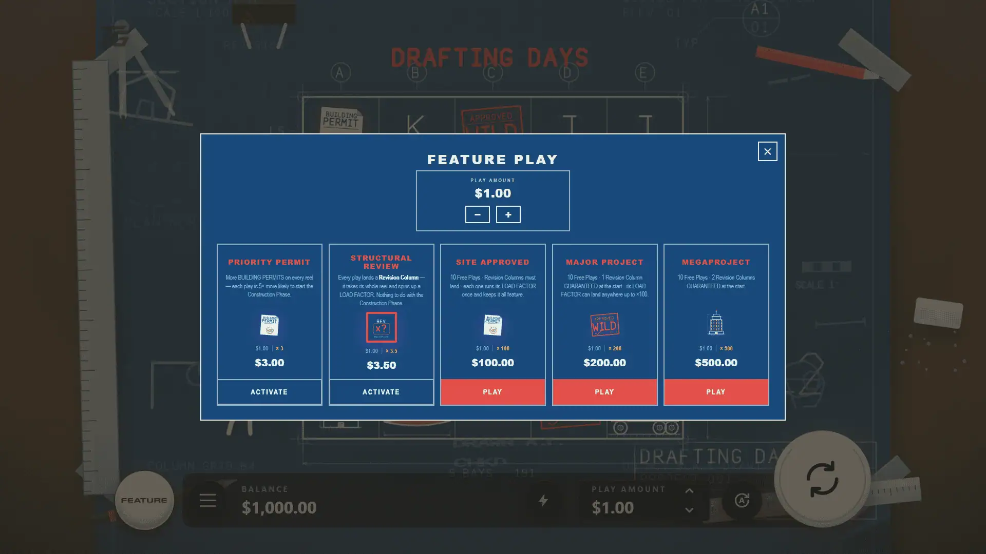 Drafting Days bonus buy menu