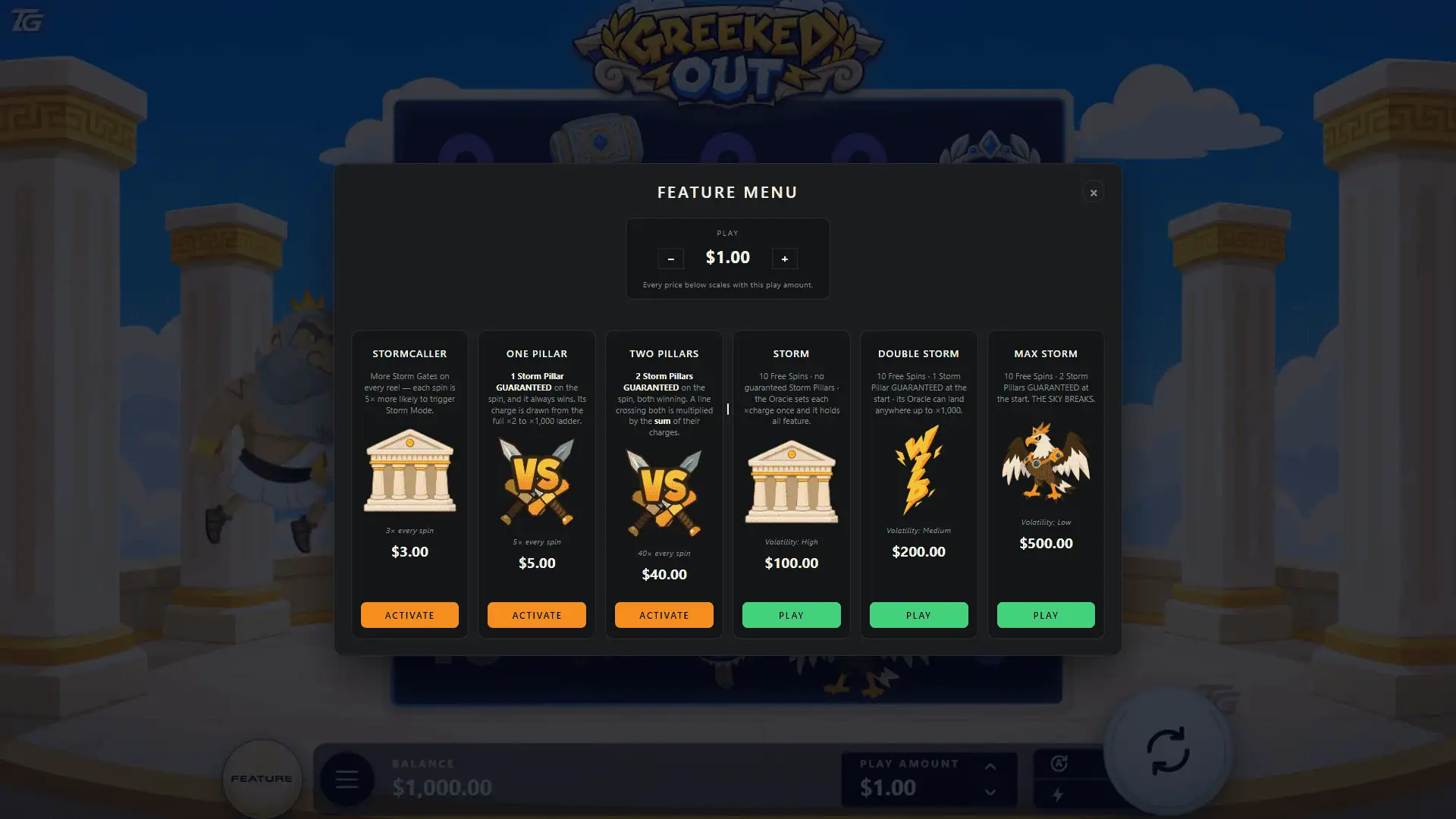 Greeked Out bonus buy menu